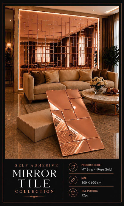 MTstrip4-Self adhesive Mosaic Fluted Mirror Panel (Min 12PCS) (Size 12x24 inches)