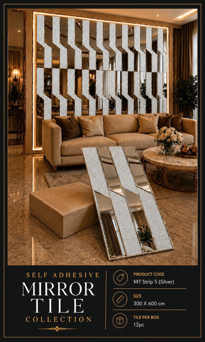 MTStrip5- Self adhesive Mosaic Fluted Mirror Panels (Min 12PCS) (Size 12x24 inches)