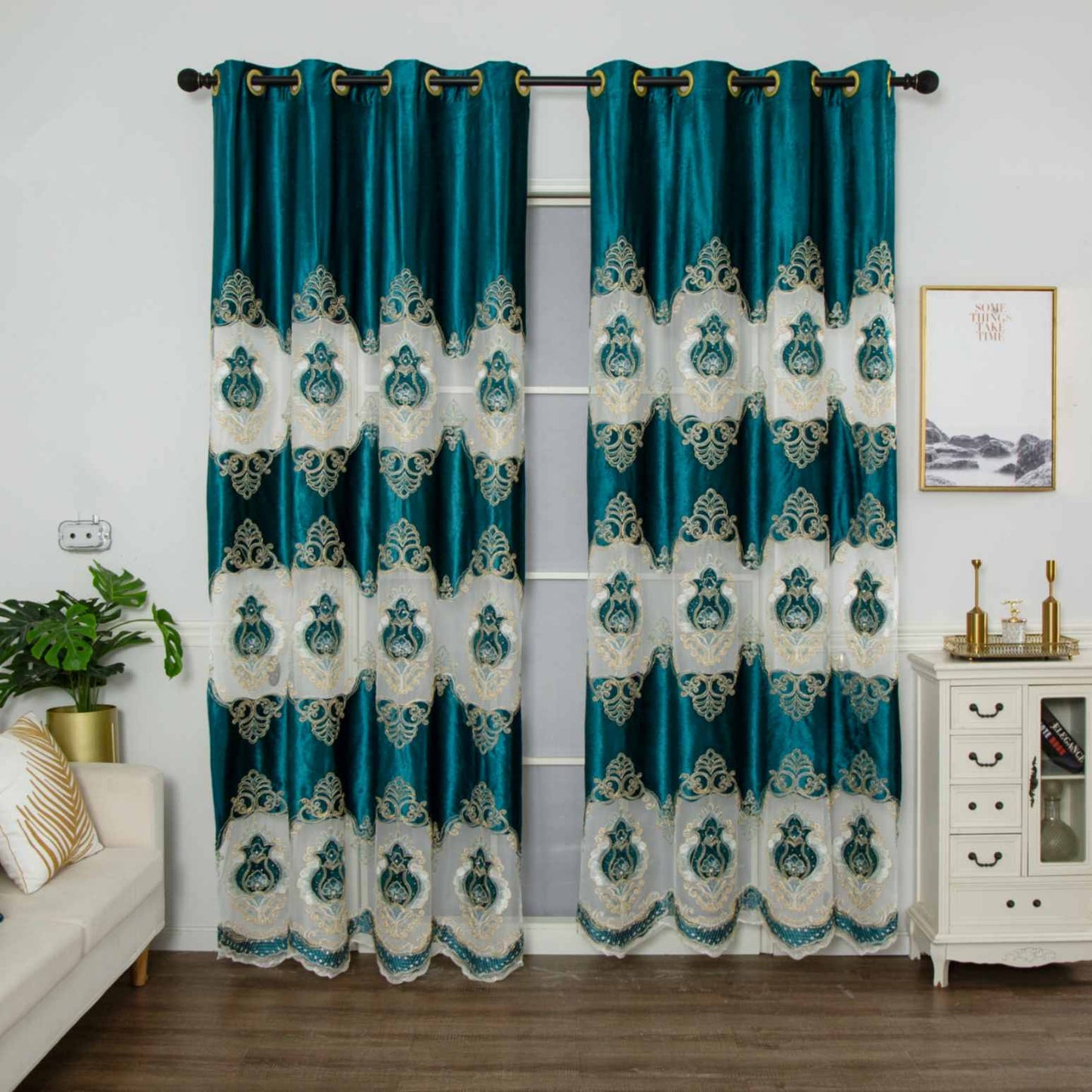 RF-2132 Embroidered Tissue Curtains (8 different colors and available in single piece packing) SWASTIK CREATIONS The Trend Point