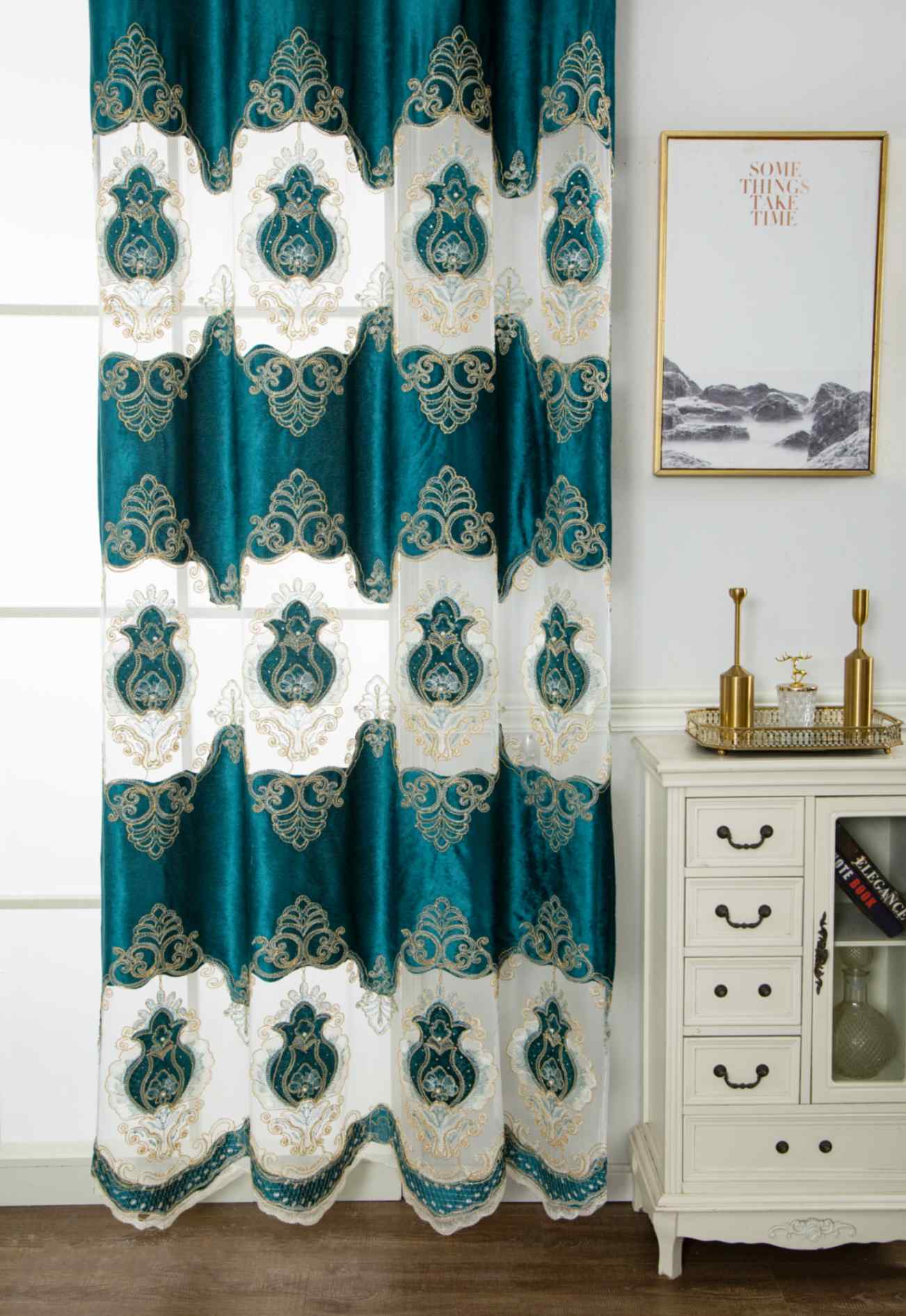 RF-2132 Embroidered Tissue Curtains (8 different colors and available in single piece packing) SWASTIK CREATIONS The Trend Point