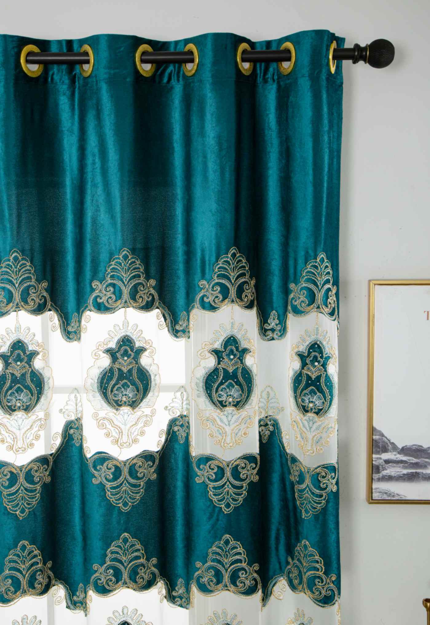 RF-2132 Embroidered Tissue Curtains (8 different colors and available in single piece packing)