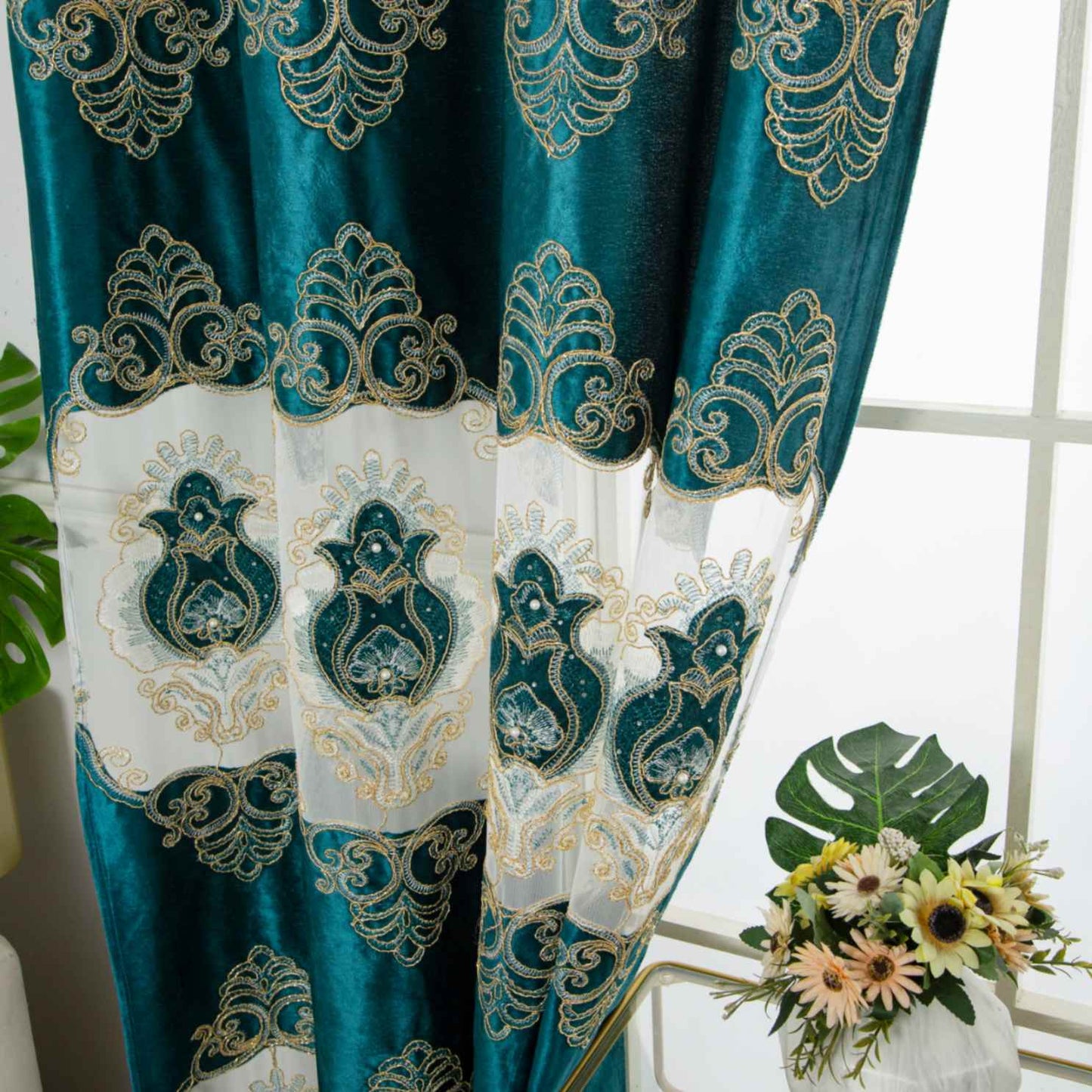 RF-2132 Embroidered Tissue Curtains (8 different colors and available in single piece packing) SWASTIK CREATIONS The Trend Point