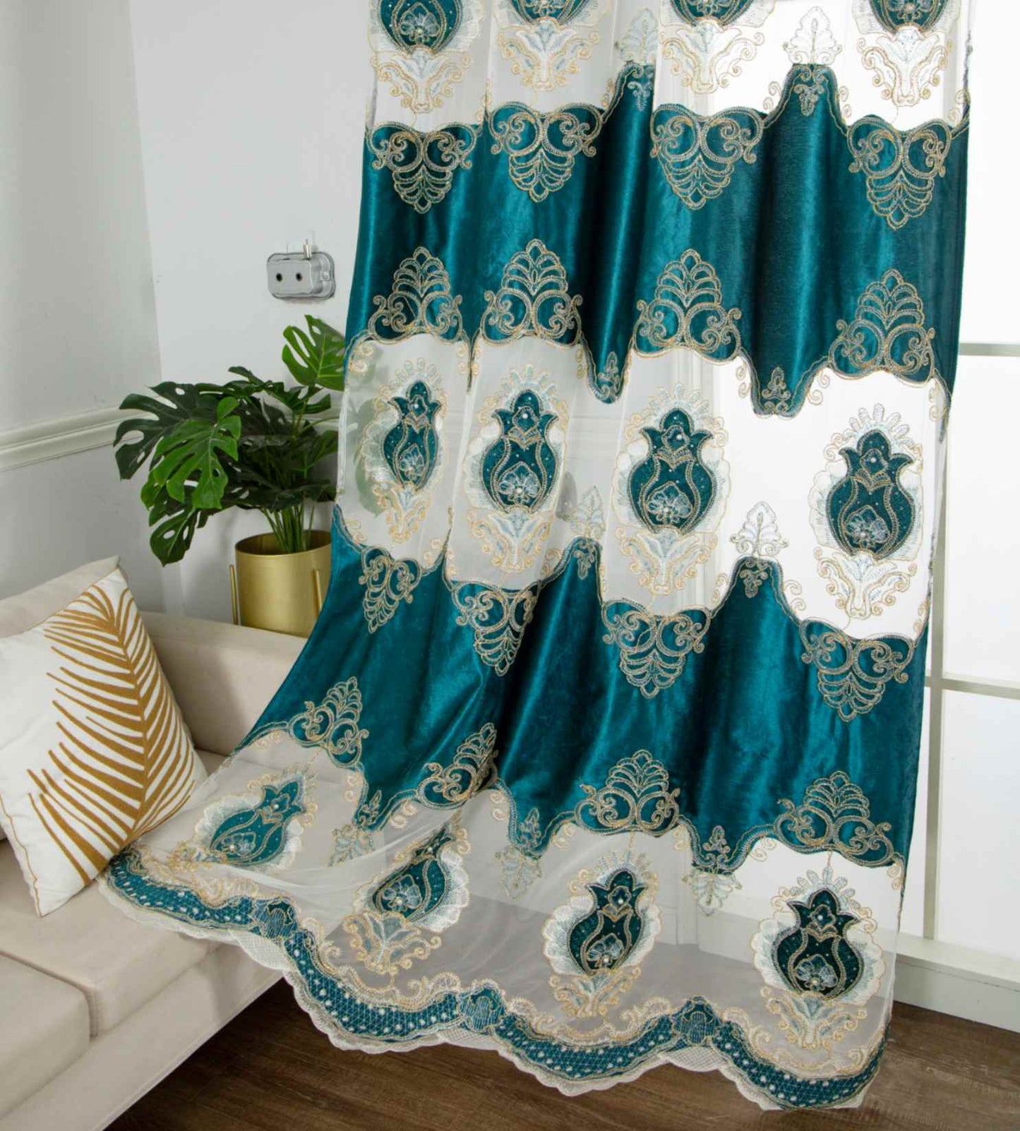 RF-2132 Embroidered Tissue Curtains (8 different colors and available in single piece packing) SWASTIK CREATIONS The Trend Point