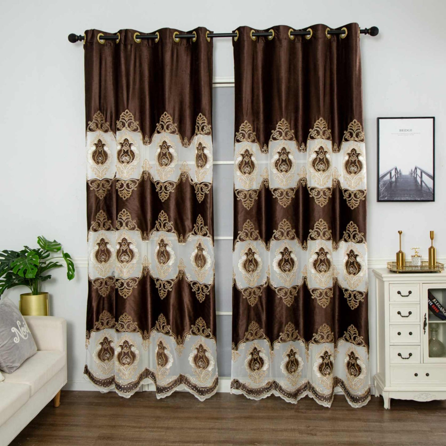 RF-2132 Embroidered Tissue Curtains (8 different colors and available in single piece packing) SWASTIK CREATIONS The Trend Point