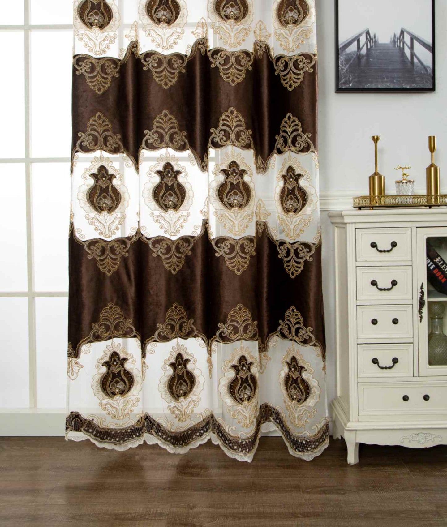 RF-2132 Embroidered Tissue Curtains (8 different colors and available in single piece packing) SWASTIK CREATIONS The Trend Point