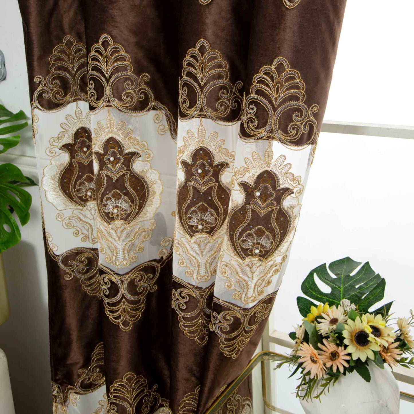 RF-2132 Embroidered Tissue Curtains (8 different colors and available in single piece packing) SWASTIK CREATIONS The Trend Point