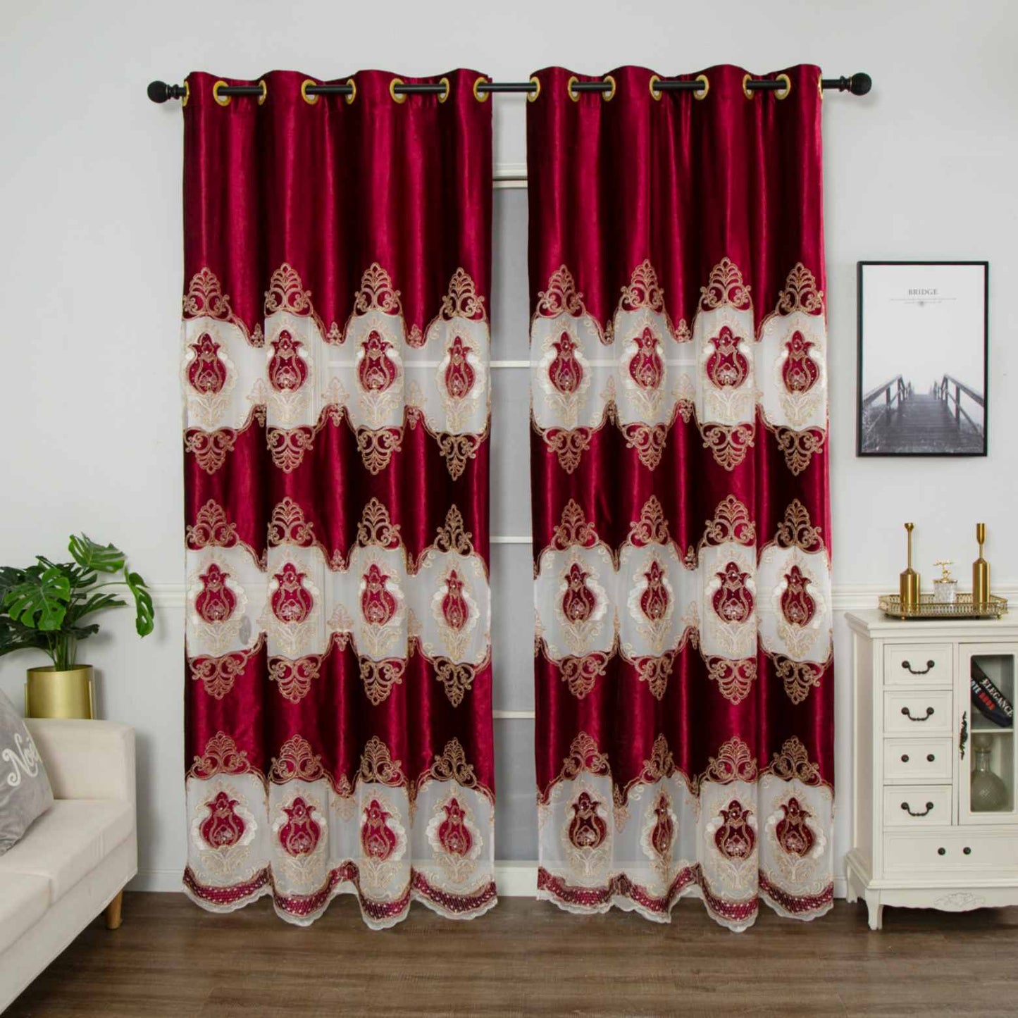 RF-2132 Embroidered Tissue Curtains (8 different colors and available in single piece packing) SWASTIK CREATIONS The Trend Point