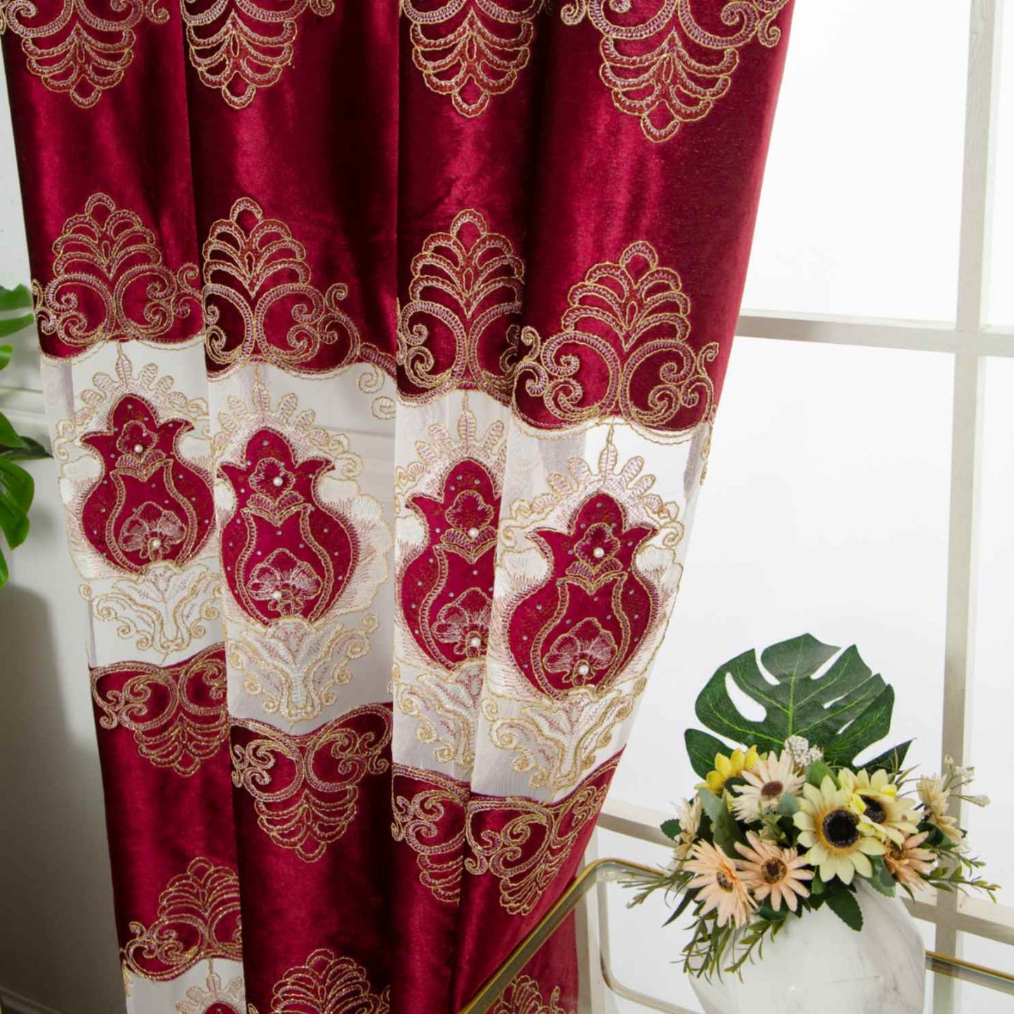 RF-2132 Embroidered Tissue Curtains (8 different colors and available in single piece packing) SWASTIK CREATIONS The Trend Point