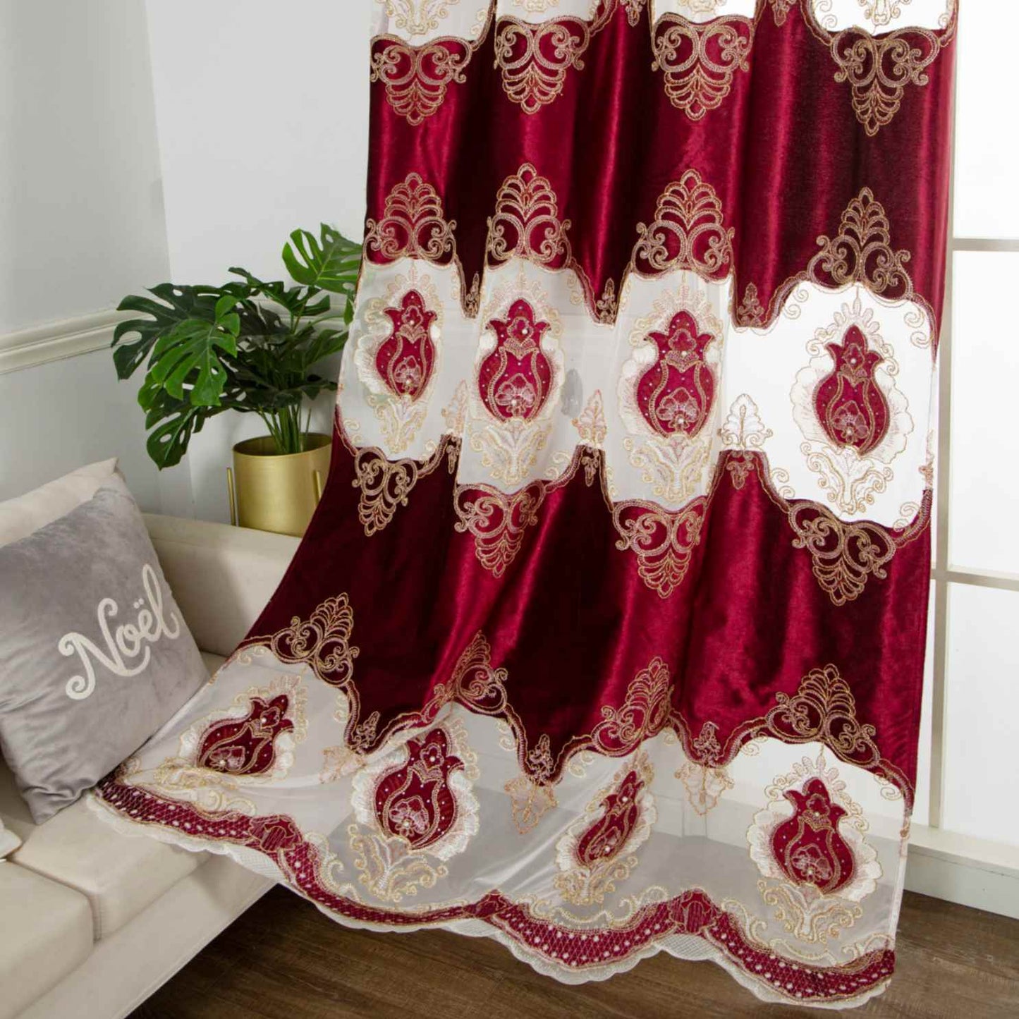 RF-2132 Embroidered Tissue Curtains (8 different colors and available in single piece packing) SWASTIK CREATIONS The Trend Point