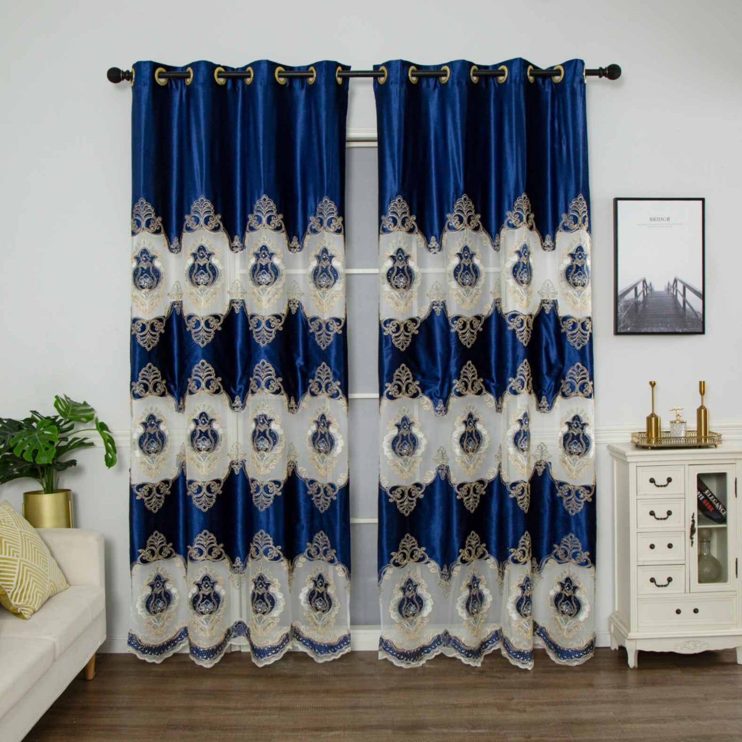 RF-2132 Embroidered Tissue Curtains (8 different colors and available in single piece packing) SWASTIK CREATIONS The Trend Point