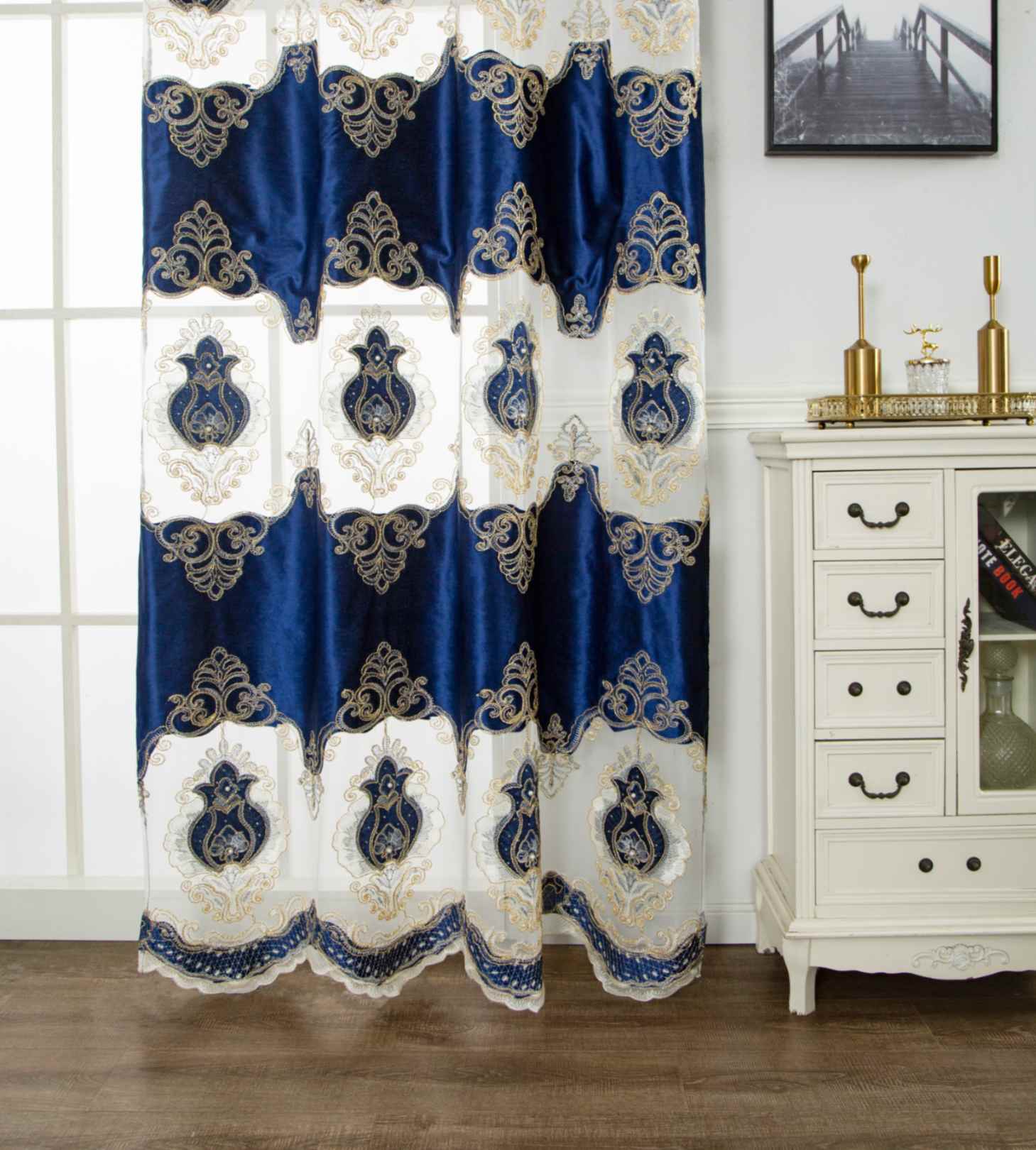 RF-2132 Embroidered Tissue Curtains (8 different colors and available in single piece packing)