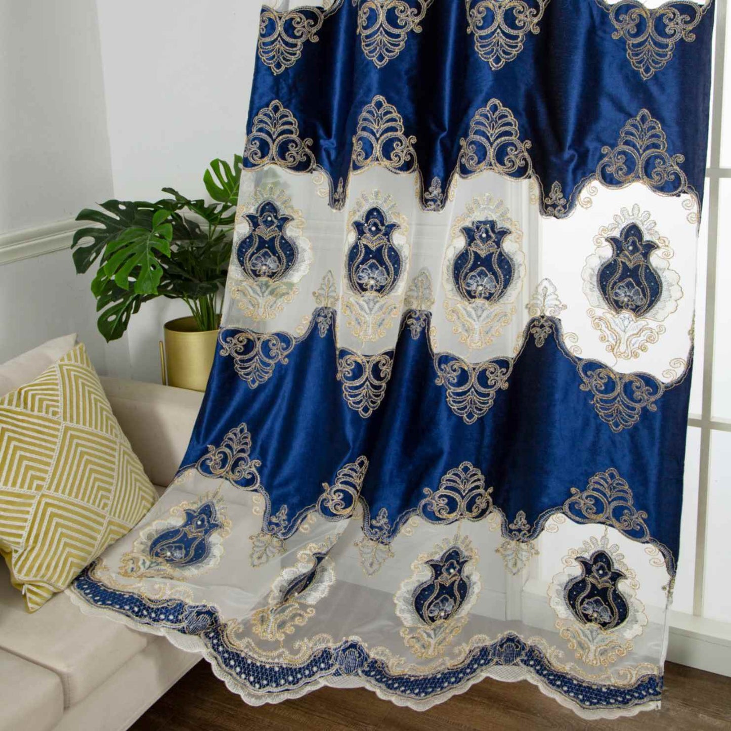 RF-2132 Embroidered Tissue Curtains (8 different colors and available in single piece packing) SWASTIK CREATIONS The Trend Point