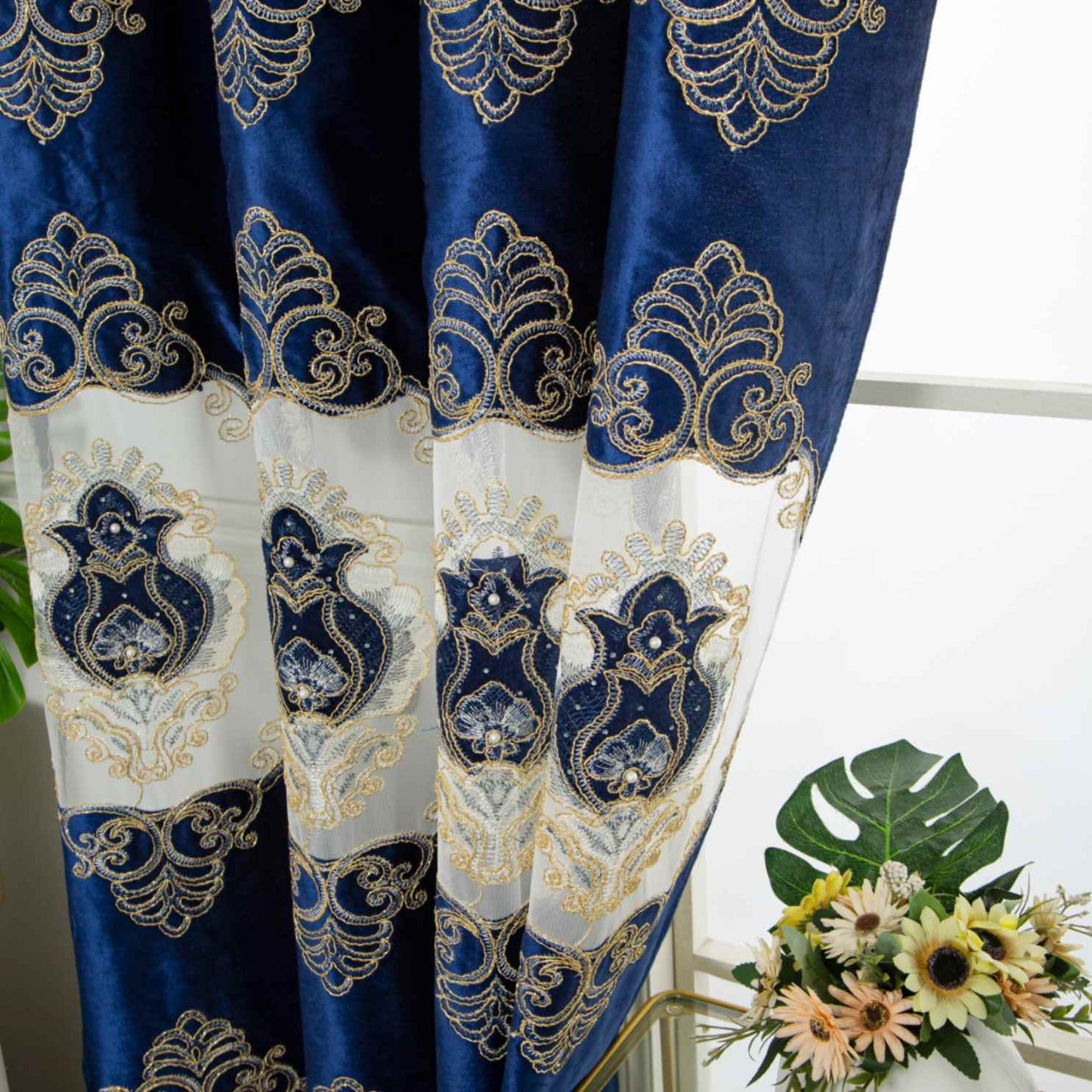 RF-2132 Embroidered Tissue Curtains (8 different colors and available in single piece packing) SWASTIK CREATIONS The Trend Point