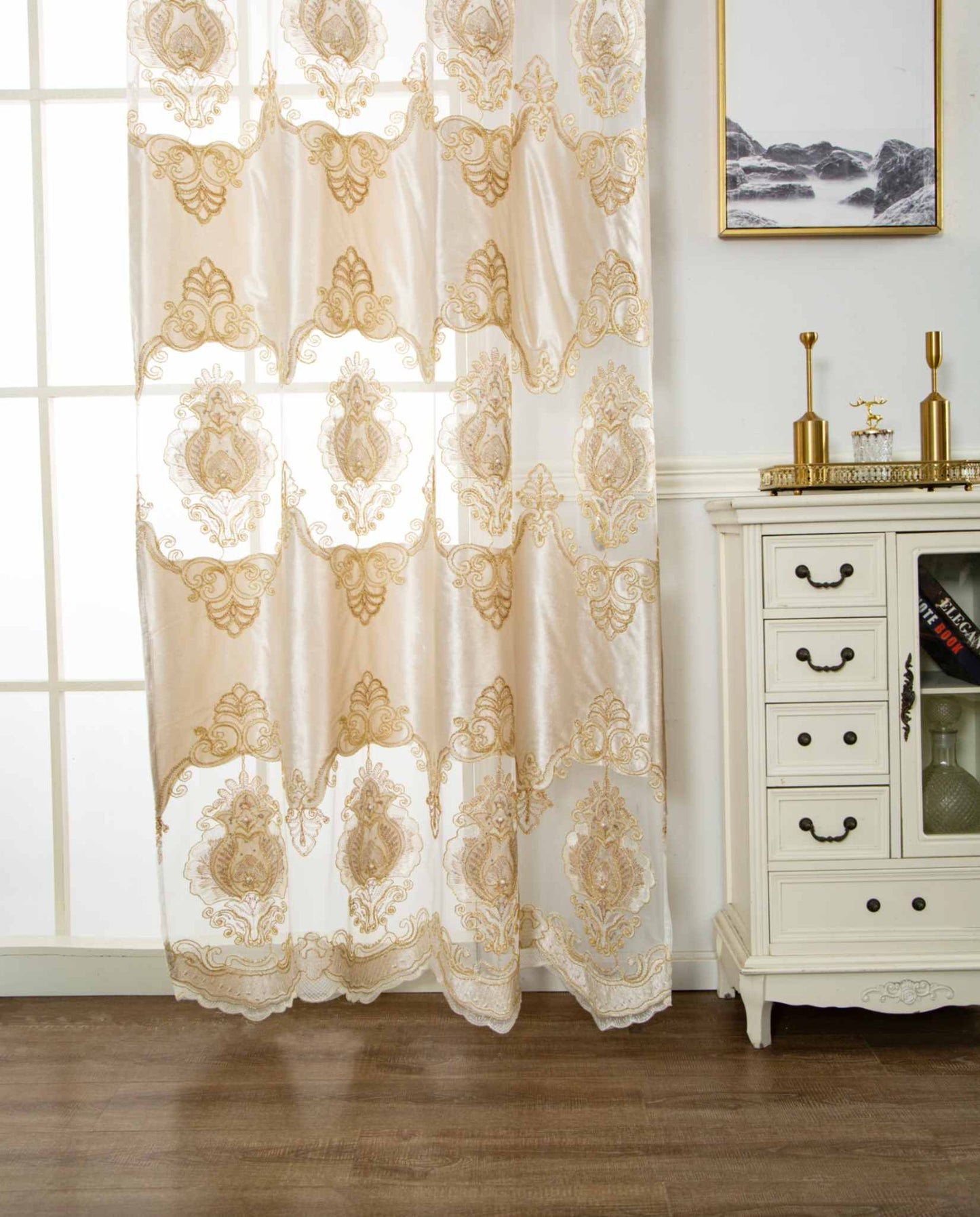 RF-2132 Embroidered Tissue Curtains (8 different colors and available in single piece packing) SWASTIK CREATIONS The Trend Point