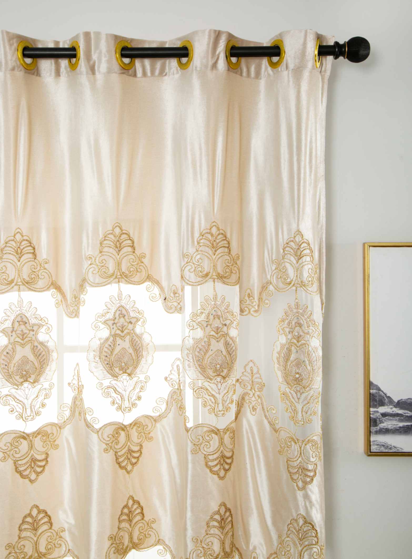 RF-2132 Embroidered Tissue Curtains (8 different colors and available in single piece packing)