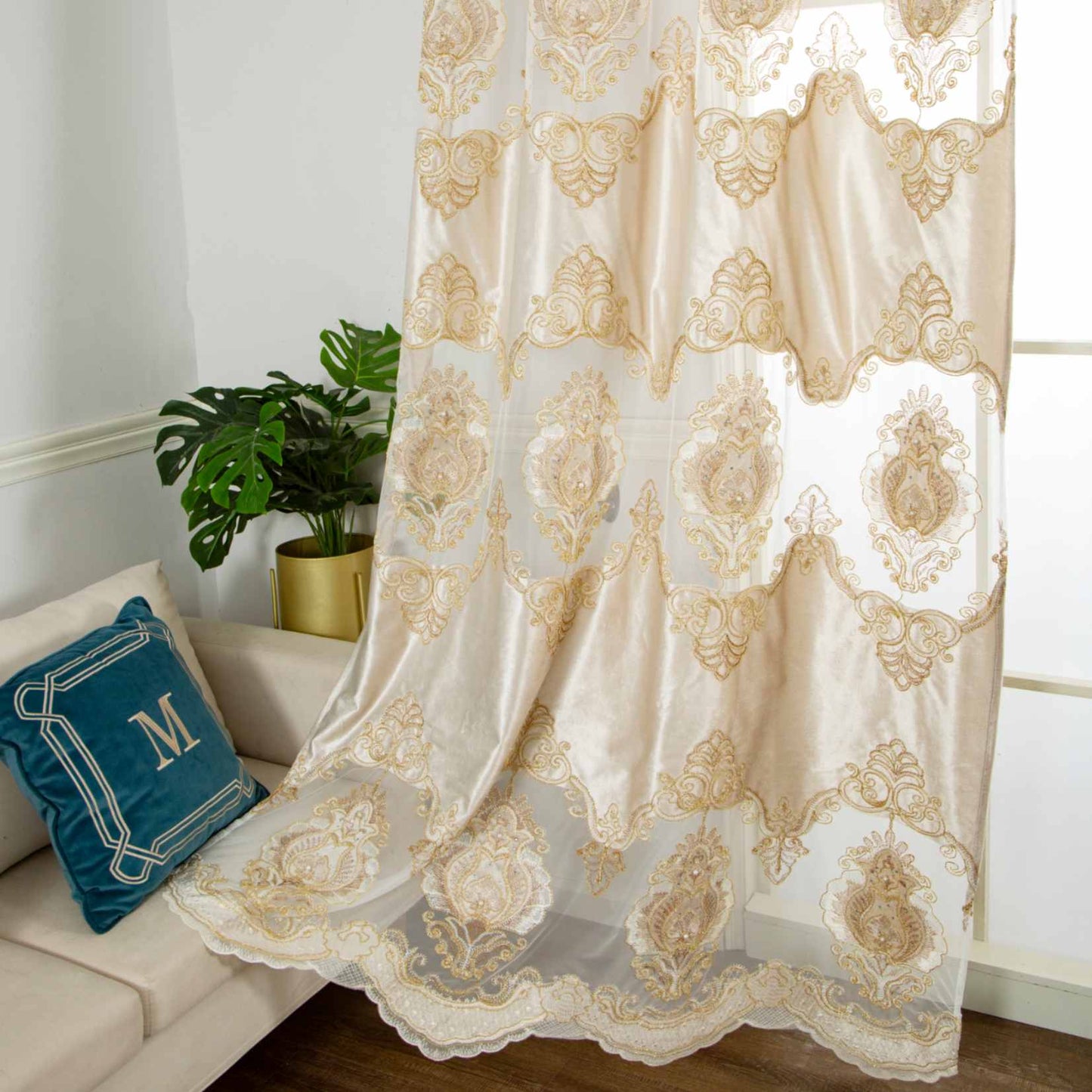 RF-2132 Embroidered Tissue Curtains (8 different colors and available in single piece packing) SWASTIK CREATIONS The Trend Point