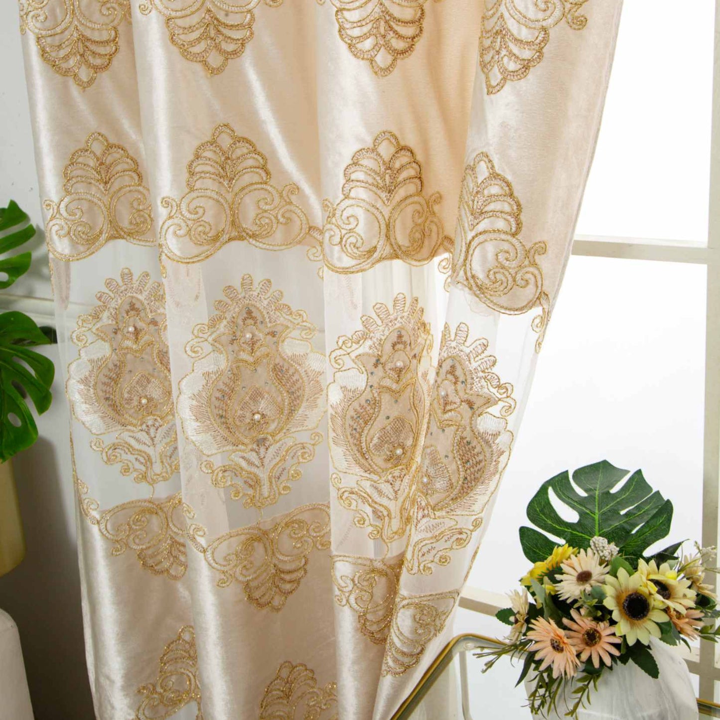 RF-2132 Embroidered Tissue Curtains (8 different colors and available in single piece packing) SWASTIK CREATIONS The Trend Point