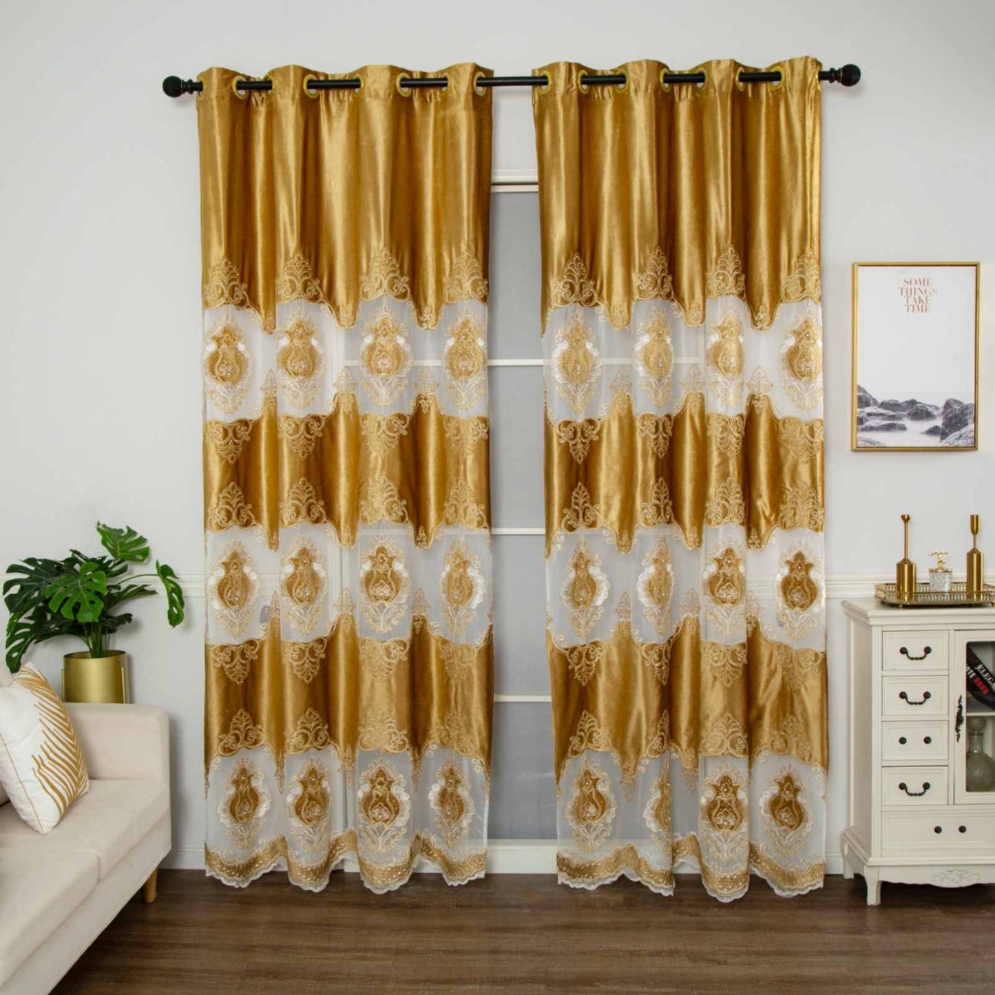 RF-2132 Embroidered Tissue Curtains (8 different colors and available in single piece packing) SWASTIK CREATIONS The Trend Point