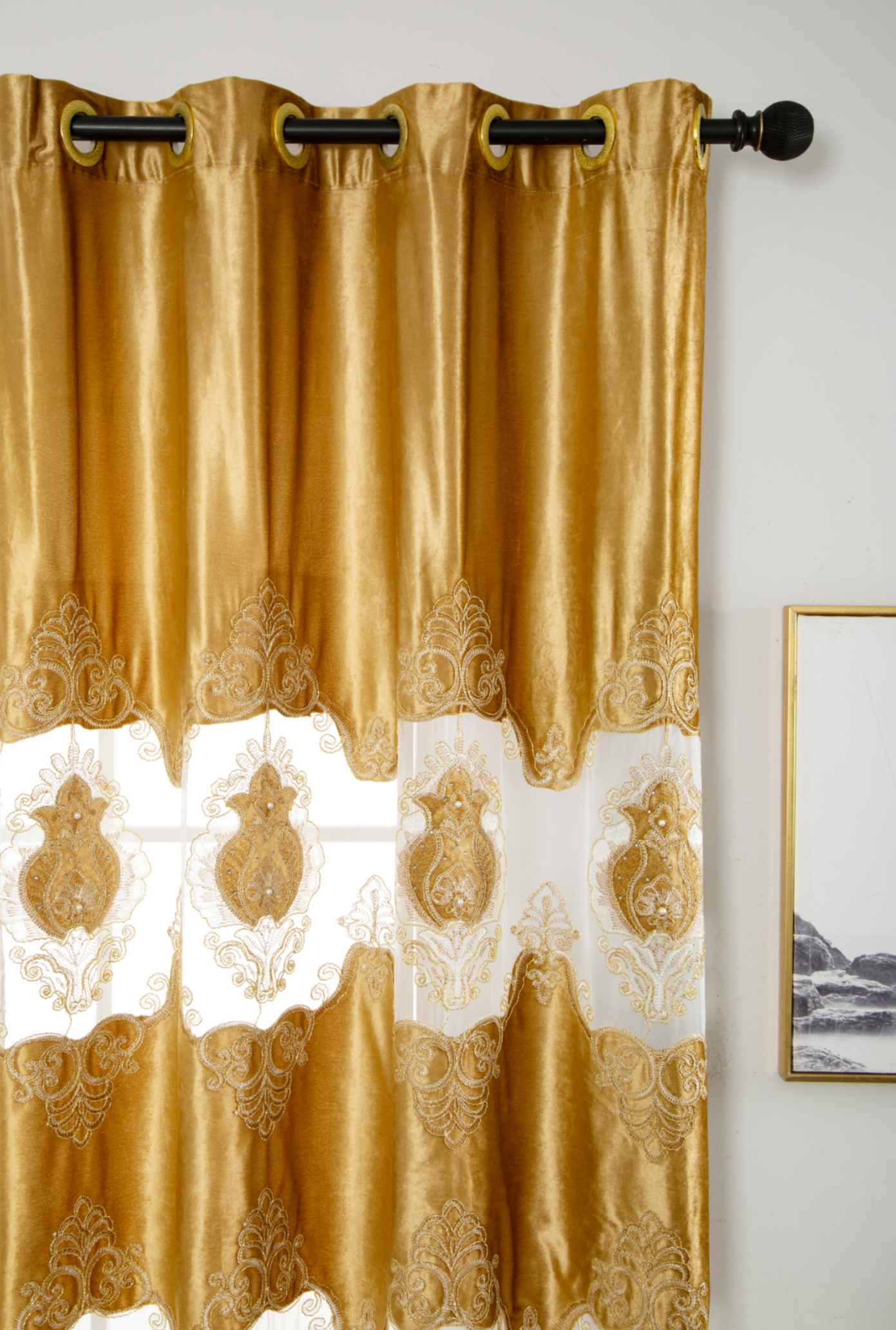 RF-2132 Embroidered Tissue Curtains (8 different colors and available in single piece packing)