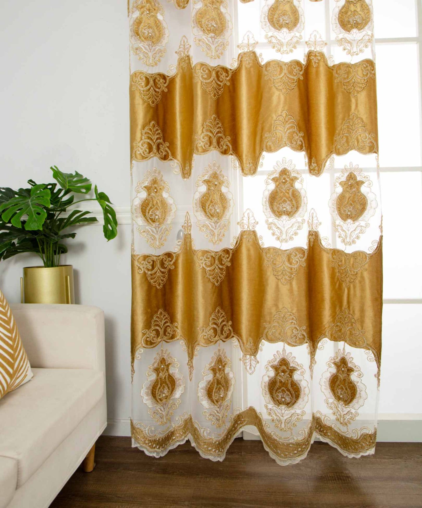 RF-2132 Embroidered Tissue Curtains (8 different colors and available in single piece packing) SWASTIK CREATIONS The Trend Point