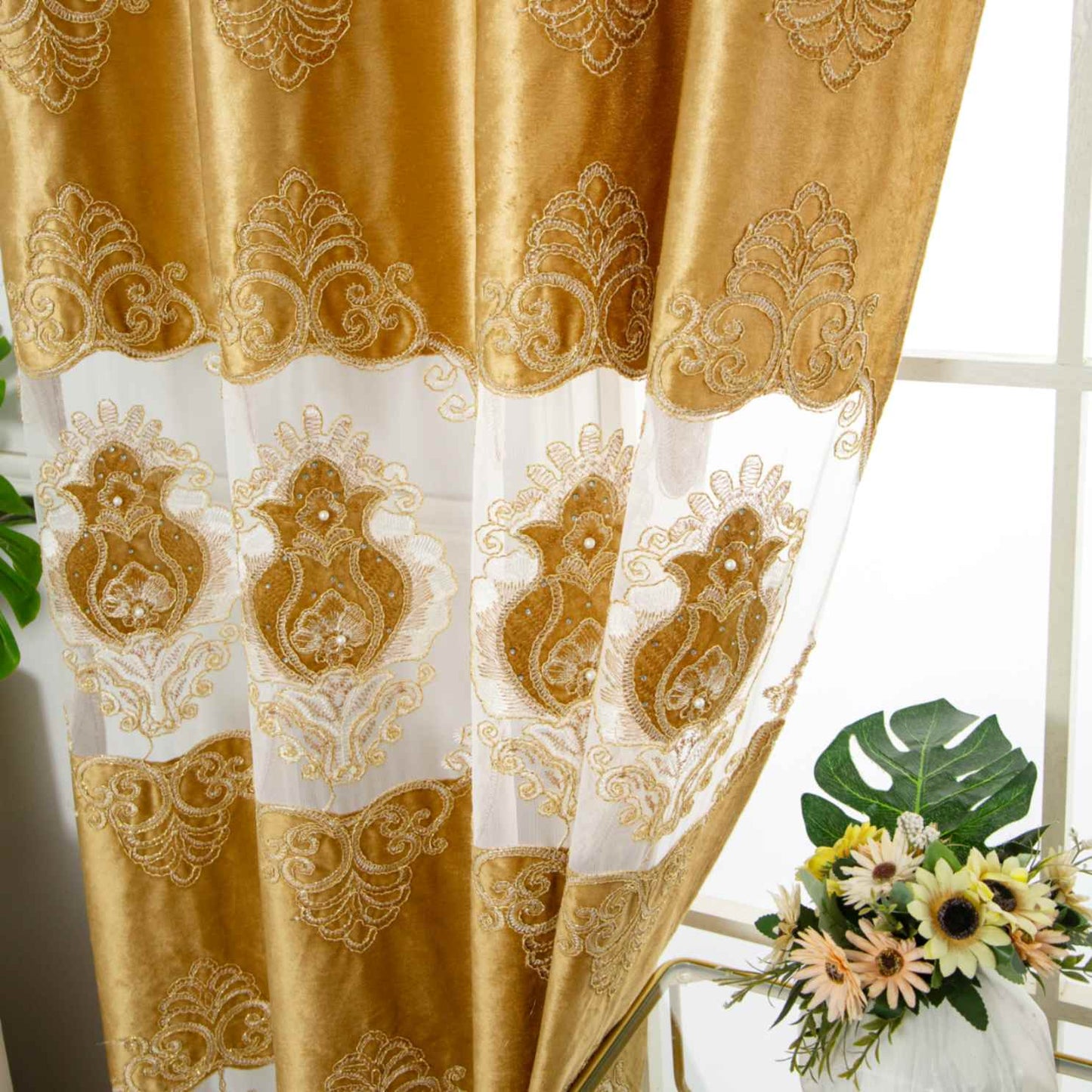 RF-2132 Embroidered Tissue Curtains (8 different colors and available in single piece packing) SWASTIK CREATIONS The Trend Point