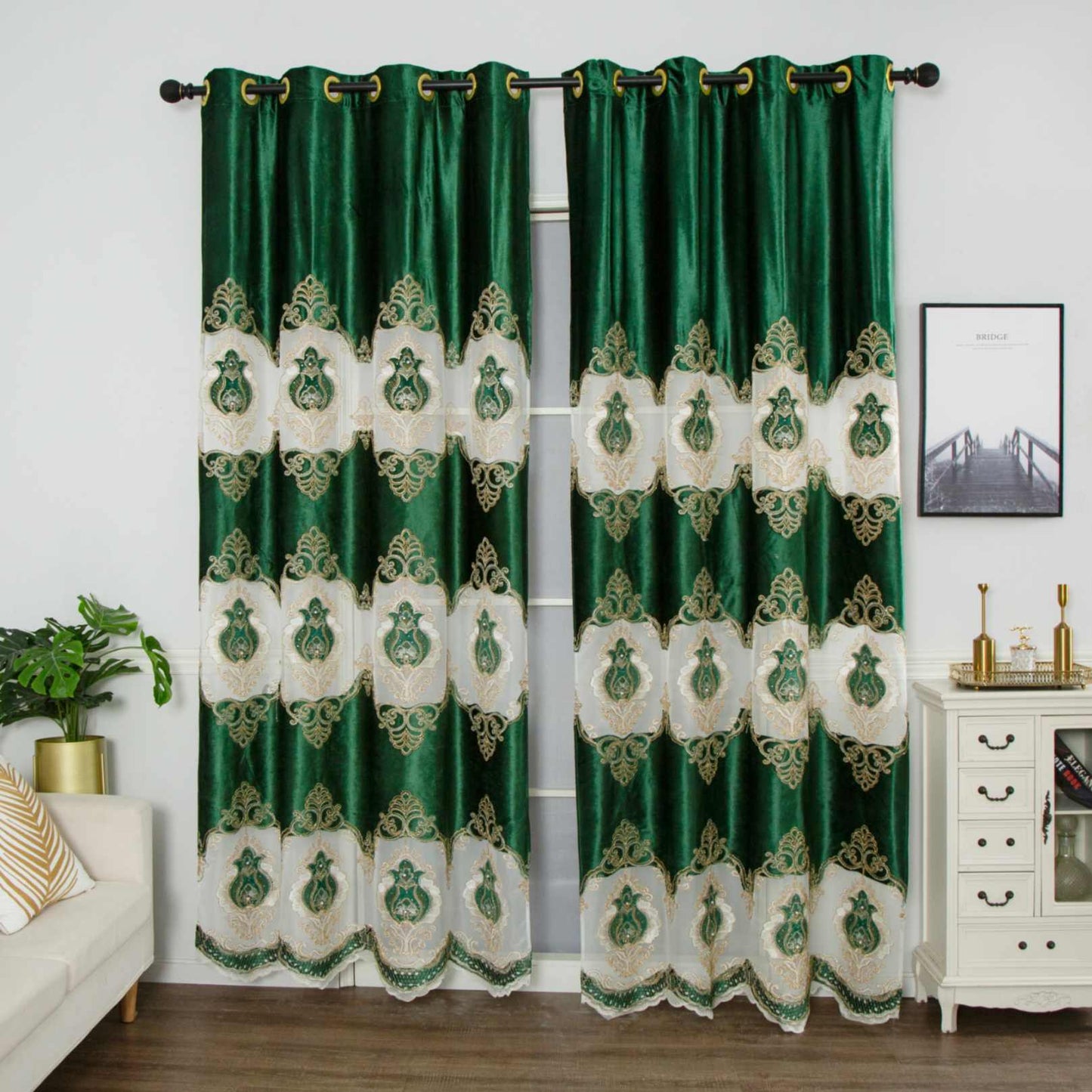 RF-2132 Embroidered Tissue Curtains (8 different colors and available in single piece packing) SWASTIK CREATIONS The Trend Point