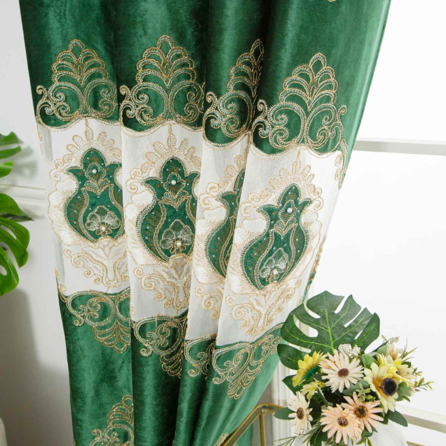 RF-2132 Embroidered Tissue Curtains (8 different colors and available in single piece packing) SWASTIK CREATIONS The Trend Point