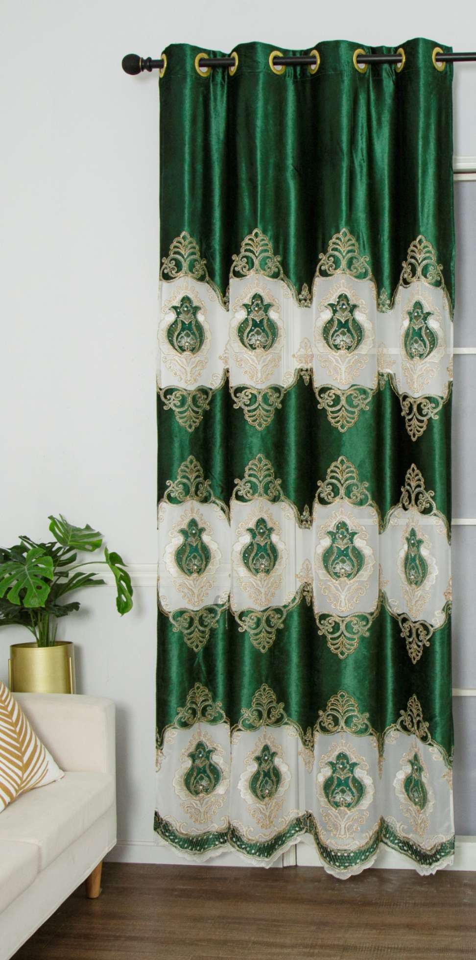 RF-2132 Embroidered Tissue Curtains (8 different colors and available in single piece packing) SWASTIK CREATIONS The Trend Point