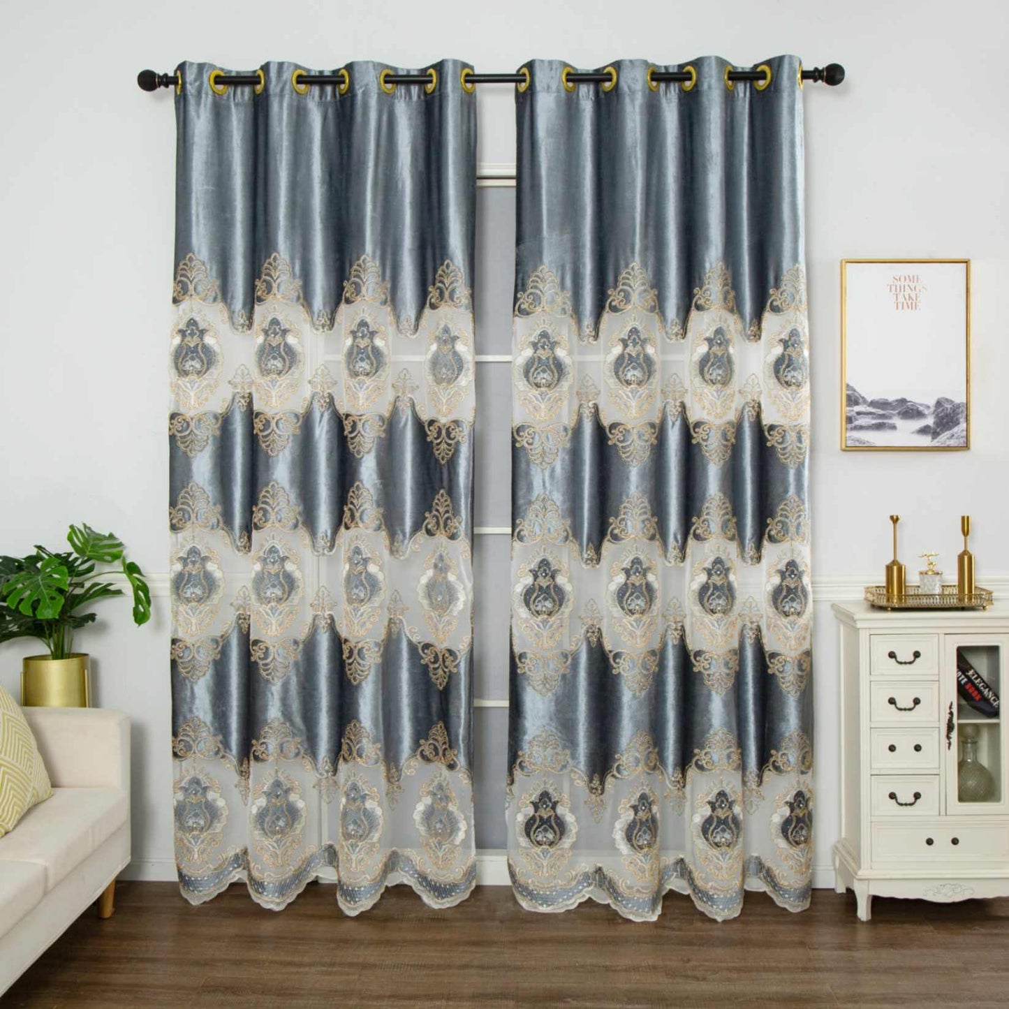 RF-2132 Embroidered Tissue Curtains (8 different colors and available in single piece packing) SWASTIK CREATIONS The Trend Point