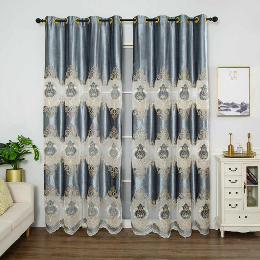 RF-2132 Embroidered Tissue Curtains (8 different colors and available in single piece packing)