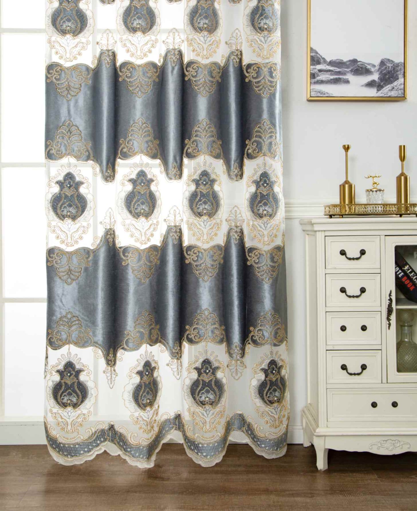 RF-2132 Embroidered Tissue Curtains (8 different colors and available in single piece packing) SWASTIK CREATIONS The Trend Point