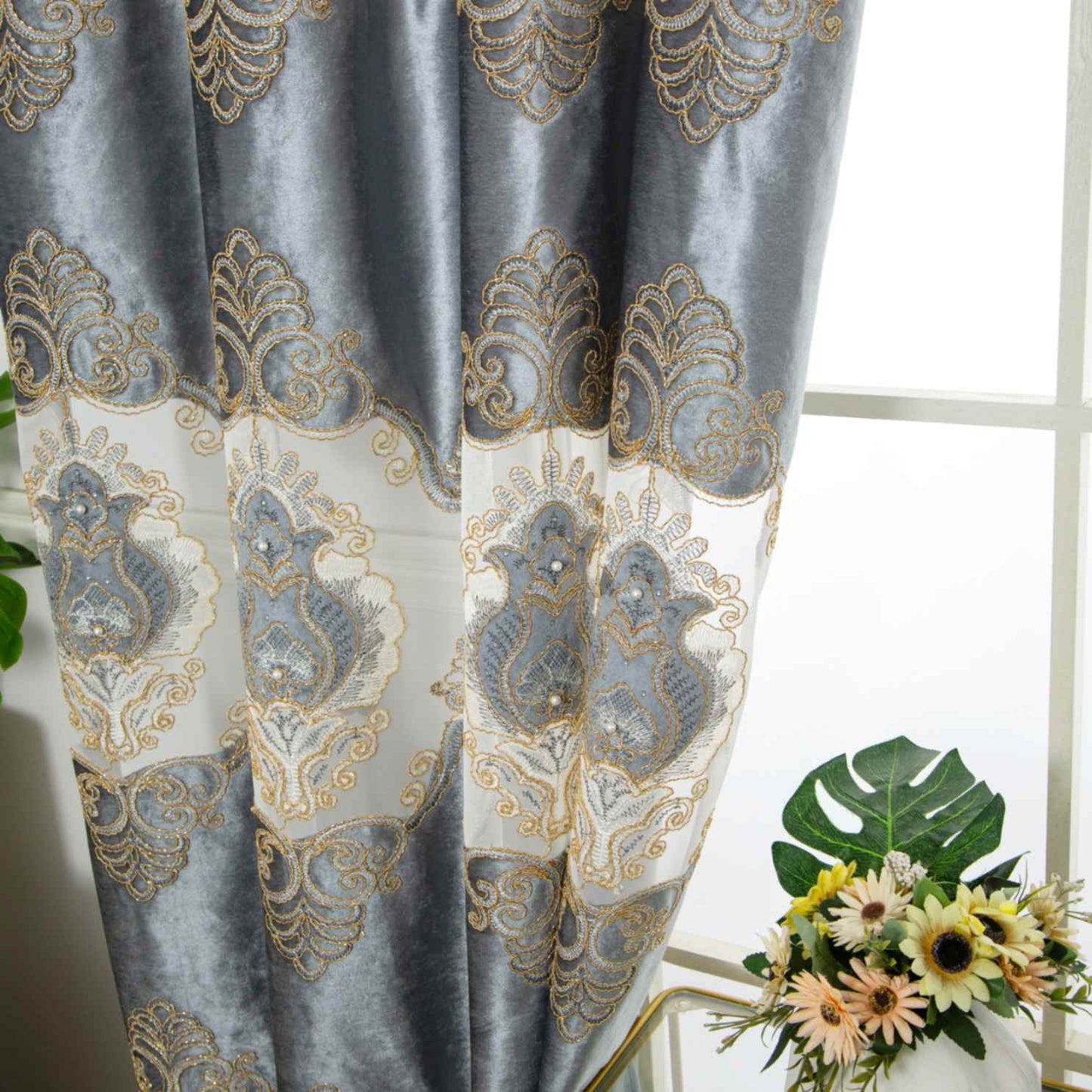 RF-2132 Embroidered Tissue Curtains (8 different colors and available in single piece packing) SWASTIK CREATIONS The Trend Point