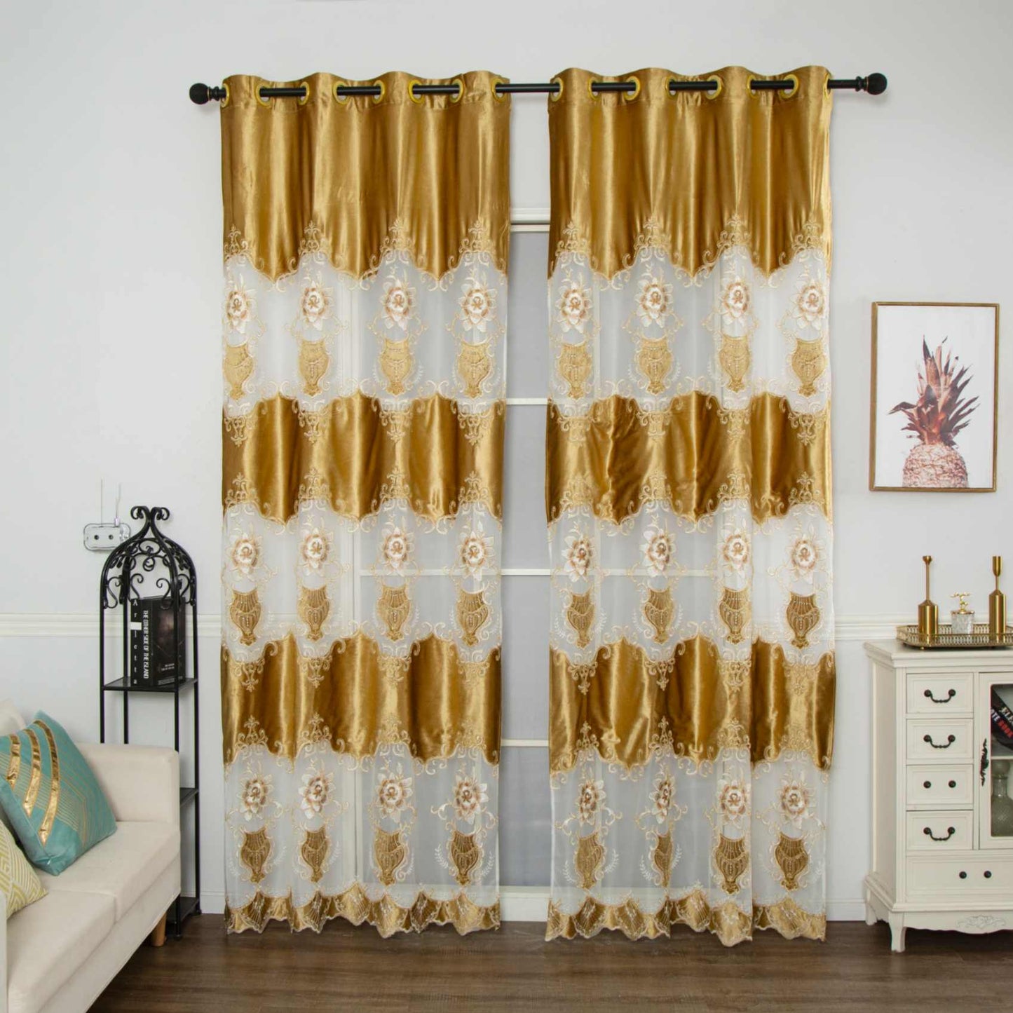 RF-2133 Embroidered Tissue Curtains (6 different colors and available in single piece packing) SWASTIK CREATIONS The Trend Point