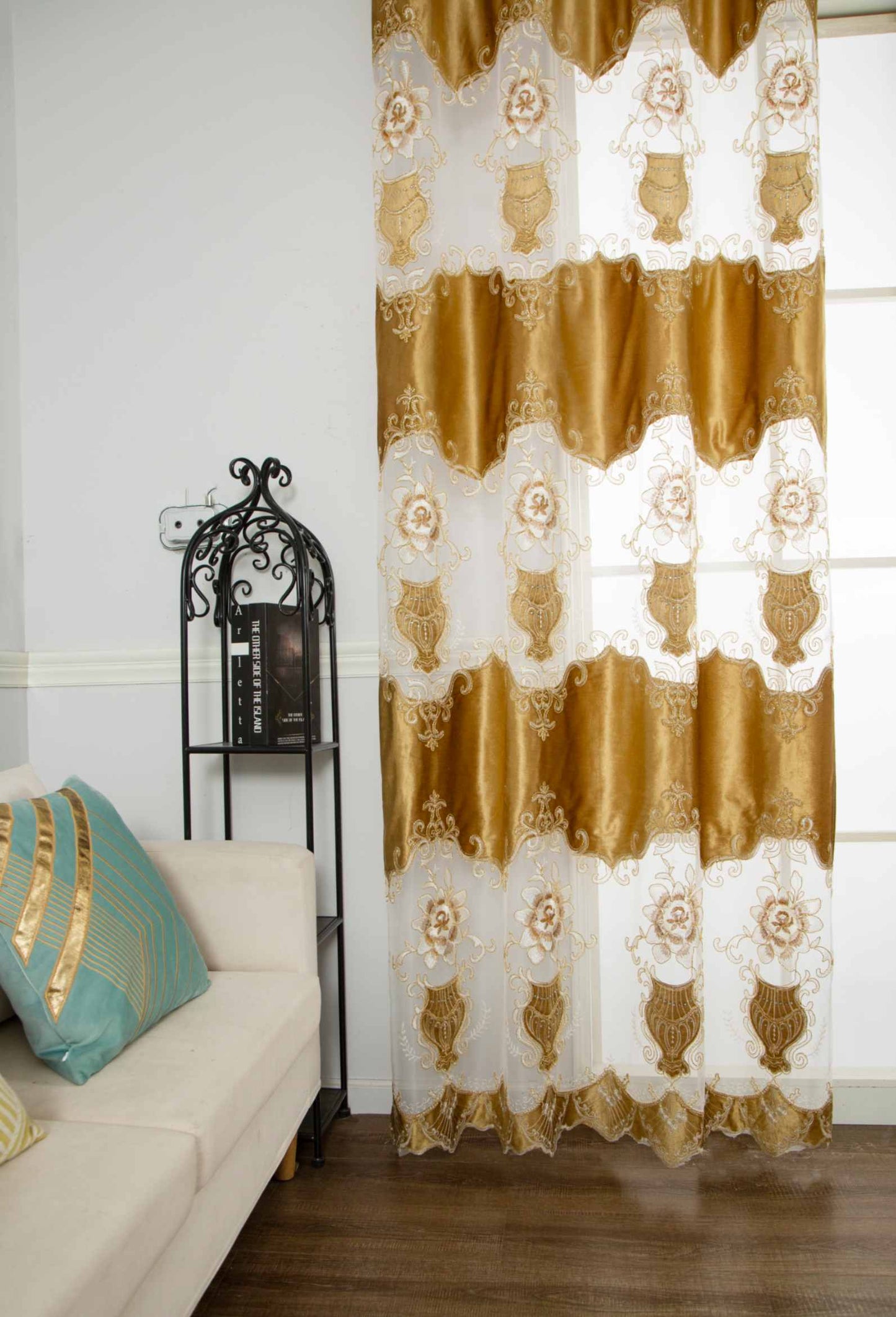 RF-2133 Embroidered Tissue Curtains (6 different colors and available in single piece packing) SWASTIK CREATIONS The Trend Point