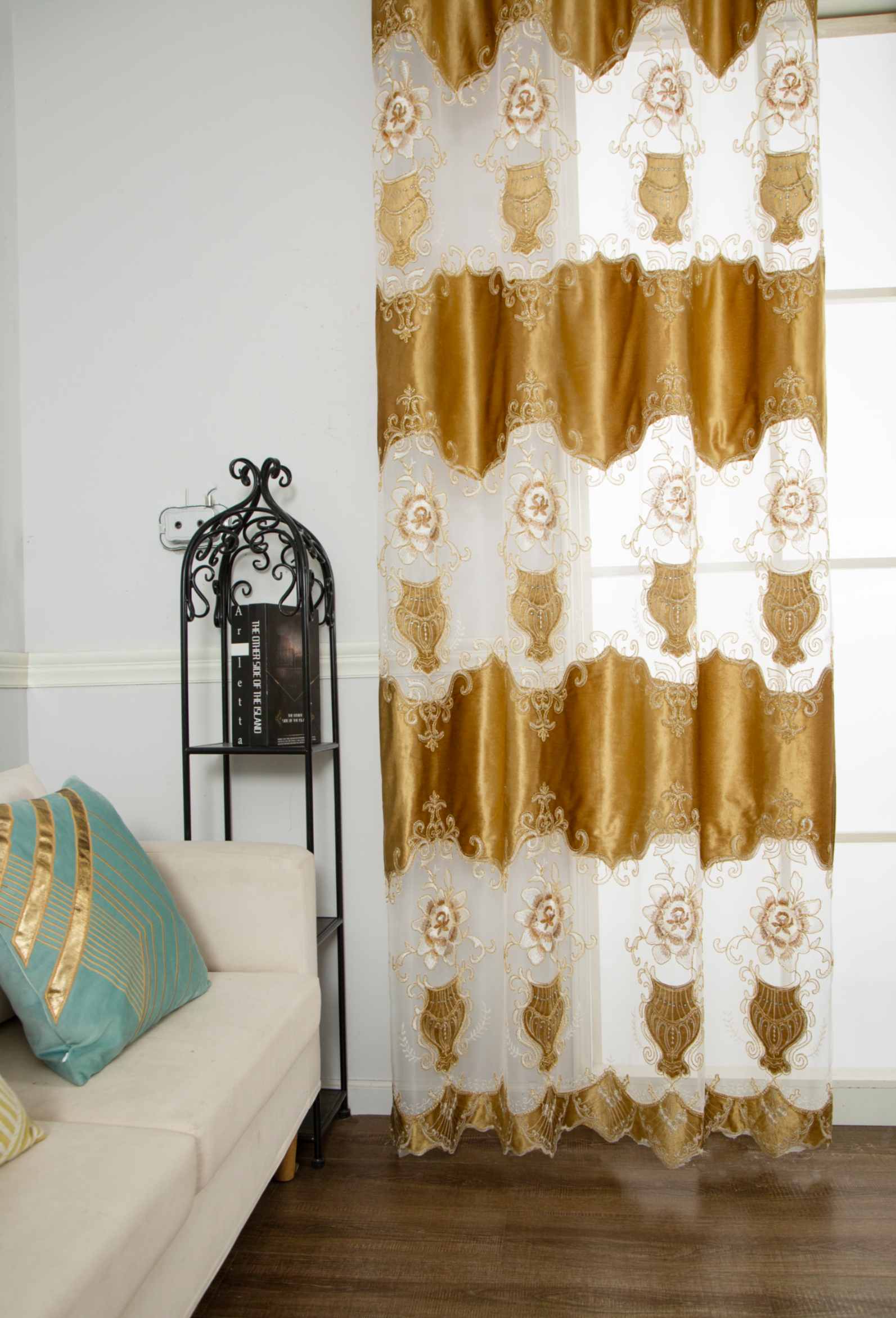 RF-2133 Embroidered Tissue Curtains (6 different colors and available in single piece packing)