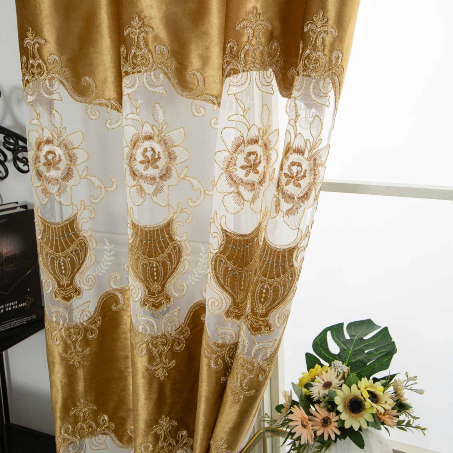 RF-2133 Embroidered Tissue Curtains (6 different colors and available in single piece packing) SWASTIK CREATIONS The Trend Point