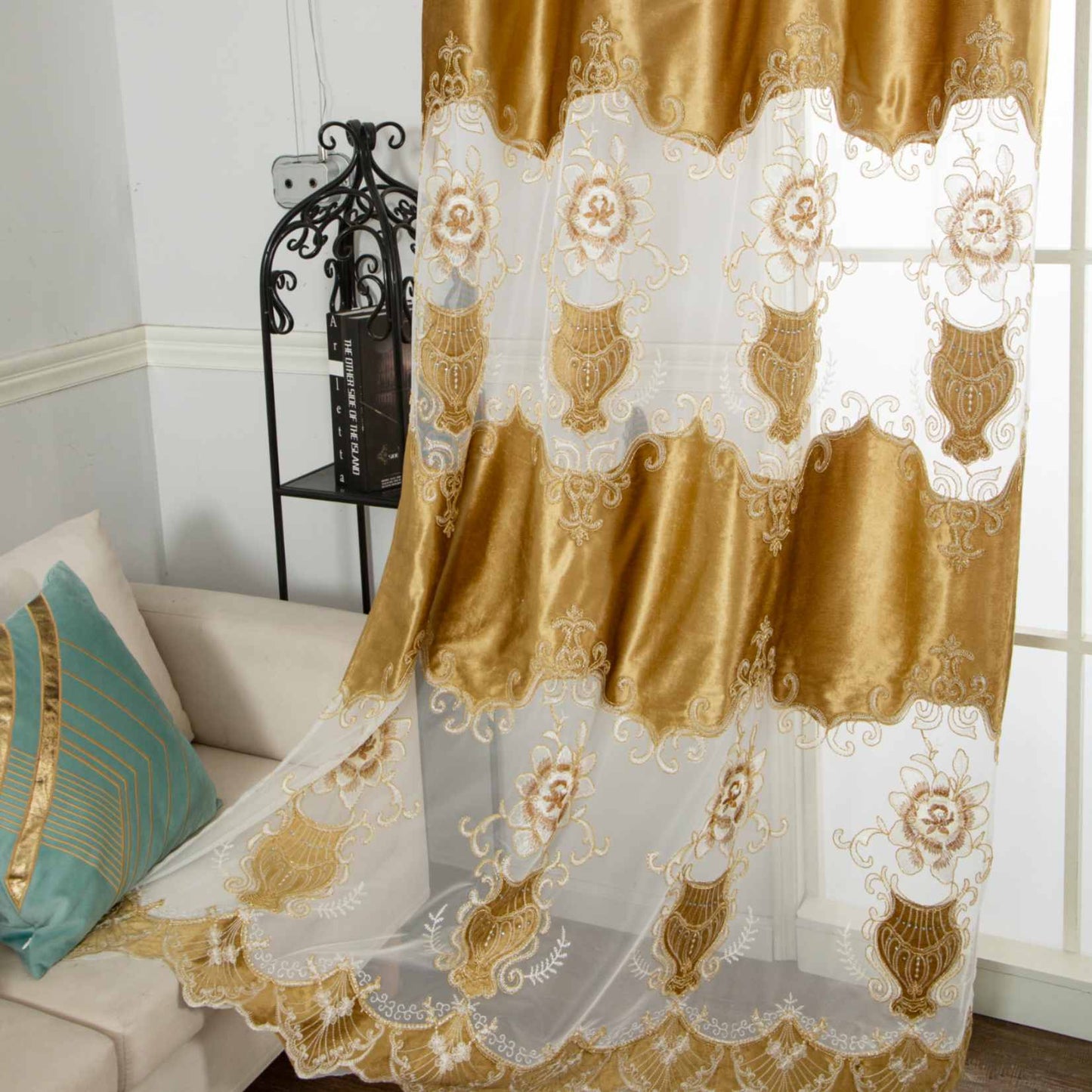 RF-2133 Embroidered Tissue Curtains (6 different colors and available in single piece packing) SWASTIK CREATIONS The Trend Point