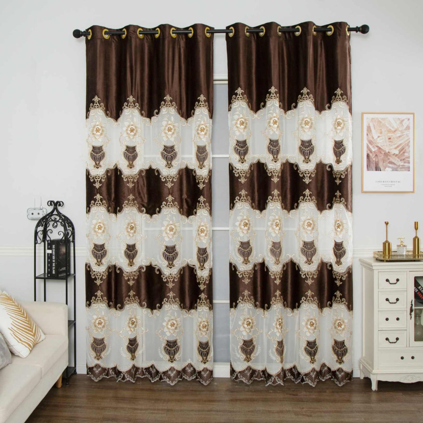 RF-2133 Embroidered Tissue Curtains (6 different colors and available in single piece packing) SWASTIK CREATIONS The Trend Point