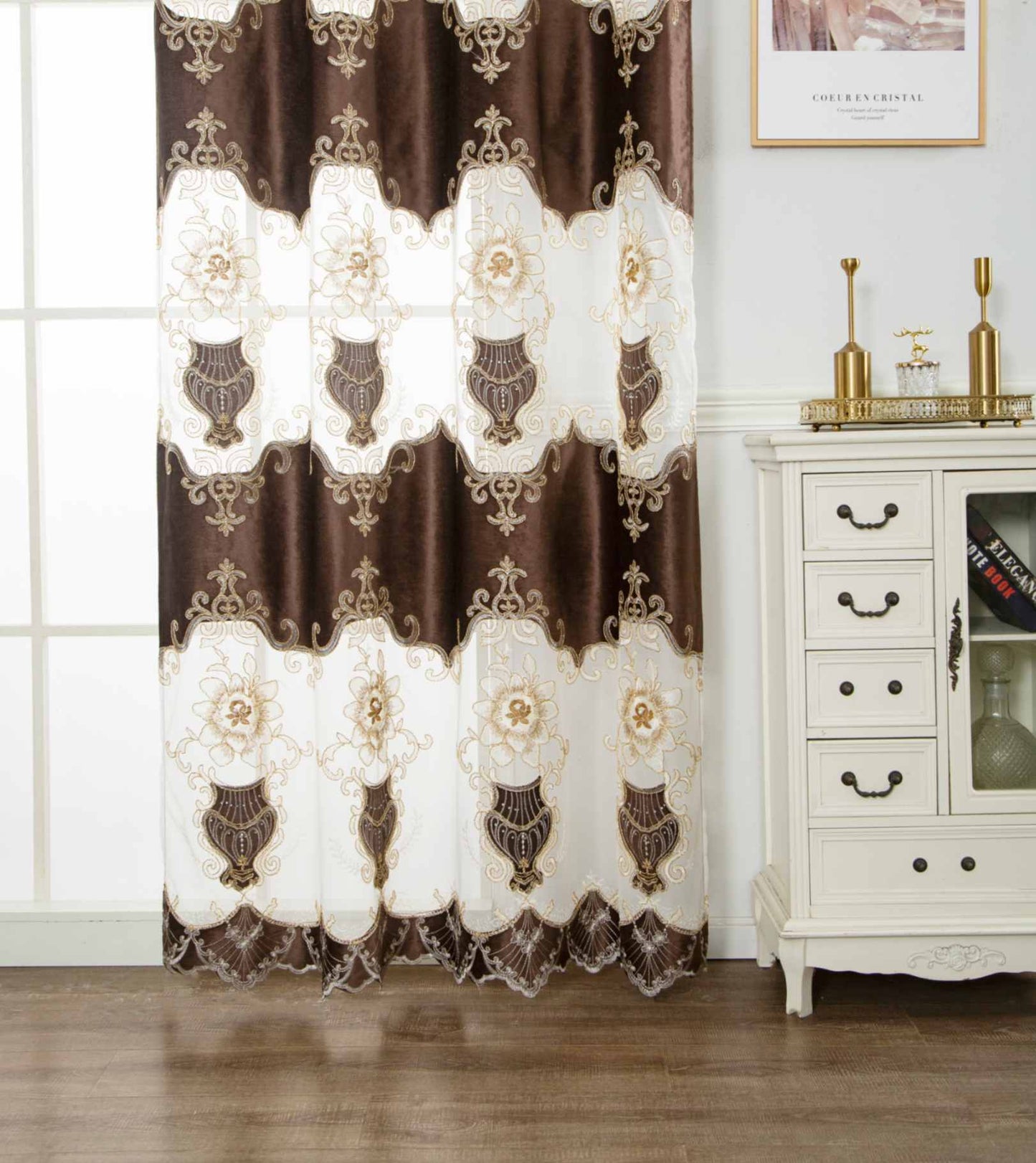 RF-2133 Embroidered Tissue Curtains (6 different colors and available in single piece packing) SWASTIK CREATIONS The Trend Point