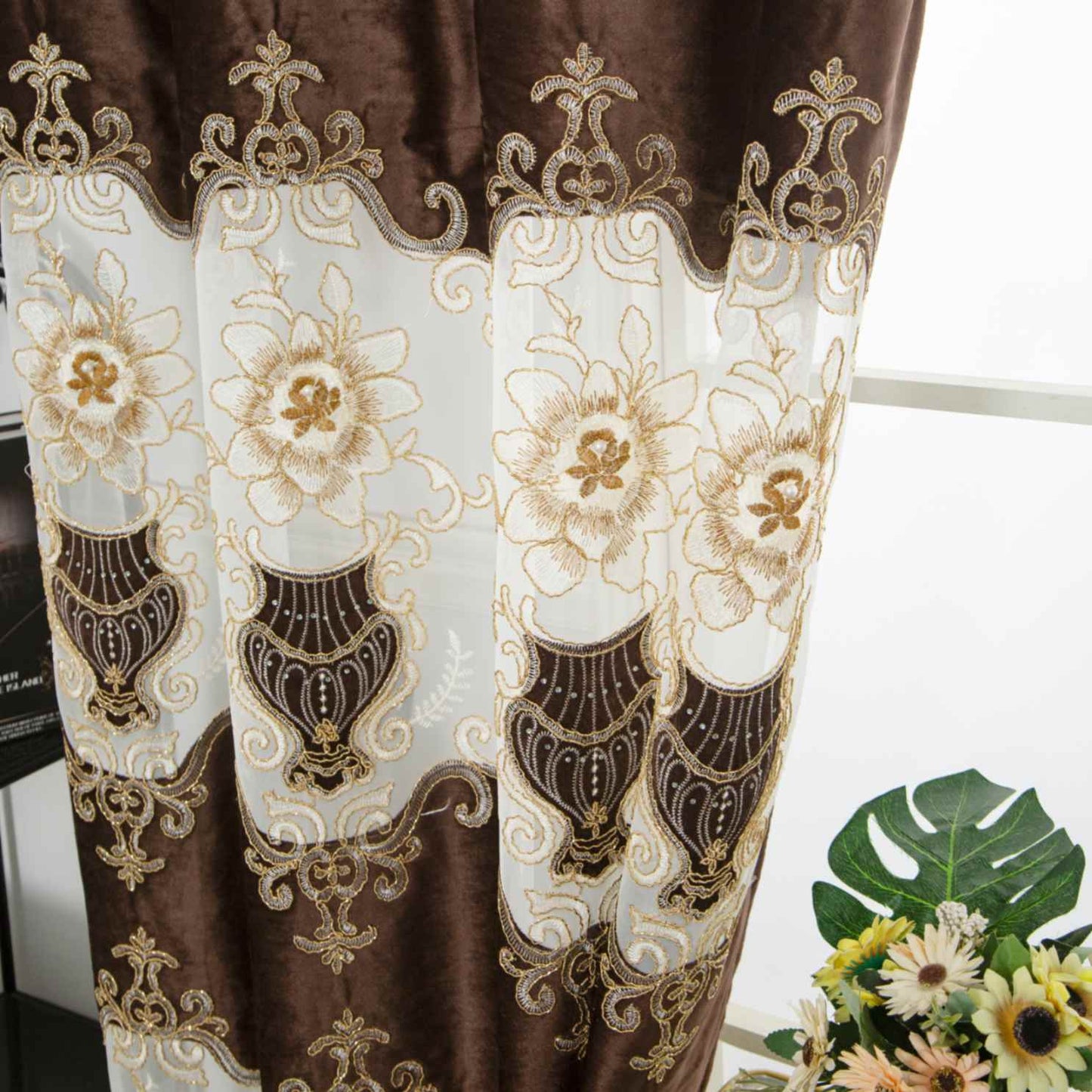 RF-2133 Embroidered Tissue Curtains (6 different colors and available in single piece packing) SWASTIK CREATIONS The Trend Point