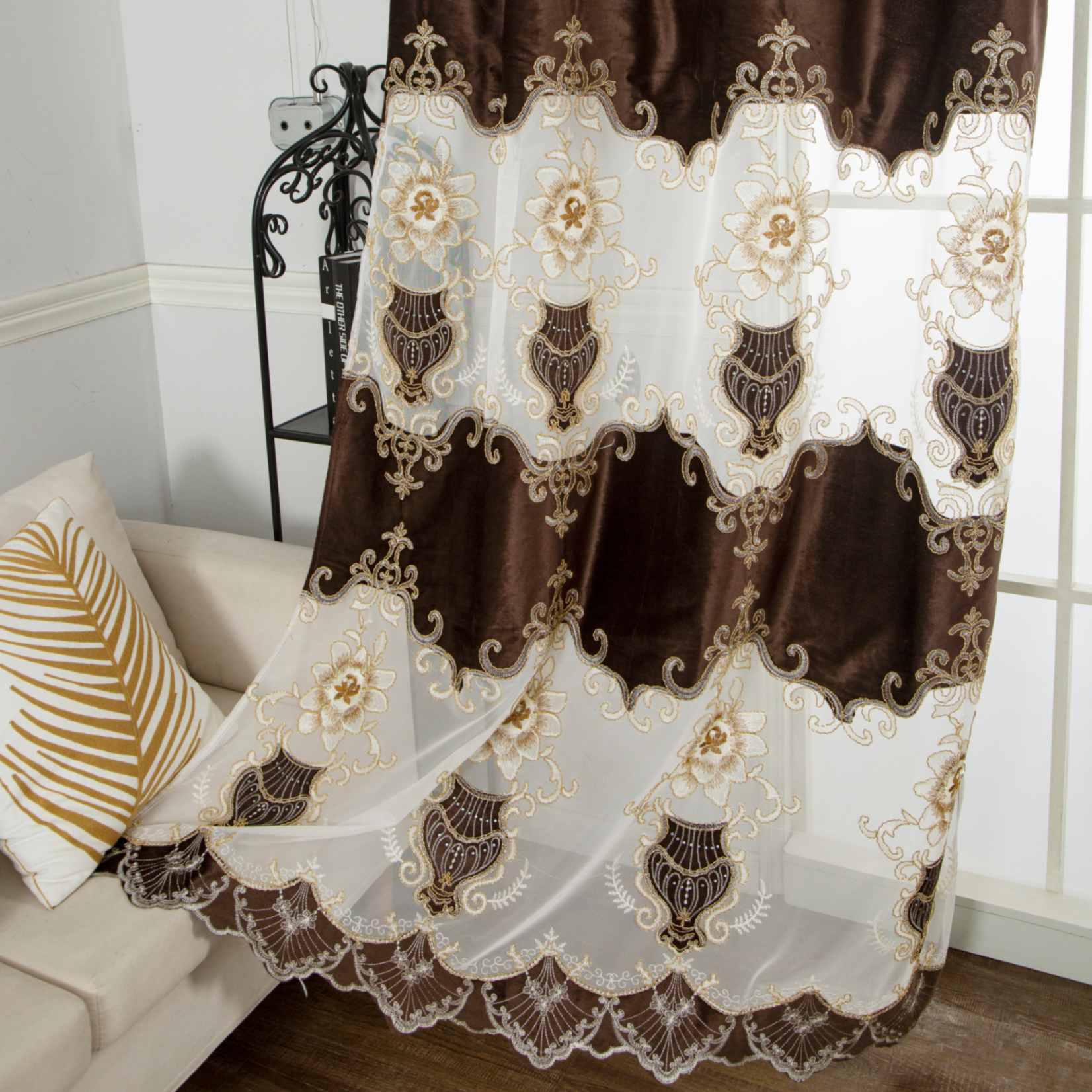 RF-2133 Embroidered Tissue Curtains (6 different colors and available in single piece packing)