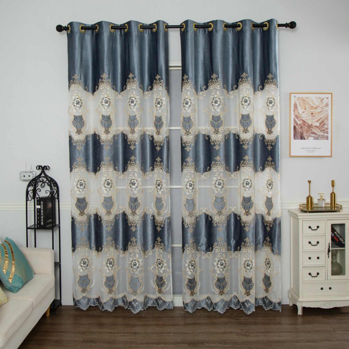 RF-2133 Embroidered Tissue Curtains (6 different colors and available in single piece packing) SWASTIK CREATIONS The Trend Point