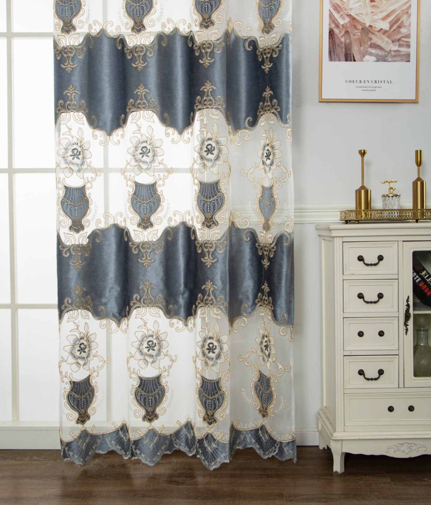 RF-2133 Embroidered Tissue Curtains (6 different colors and available in single piece packing) SWASTIK CREATIONS The Trend Point