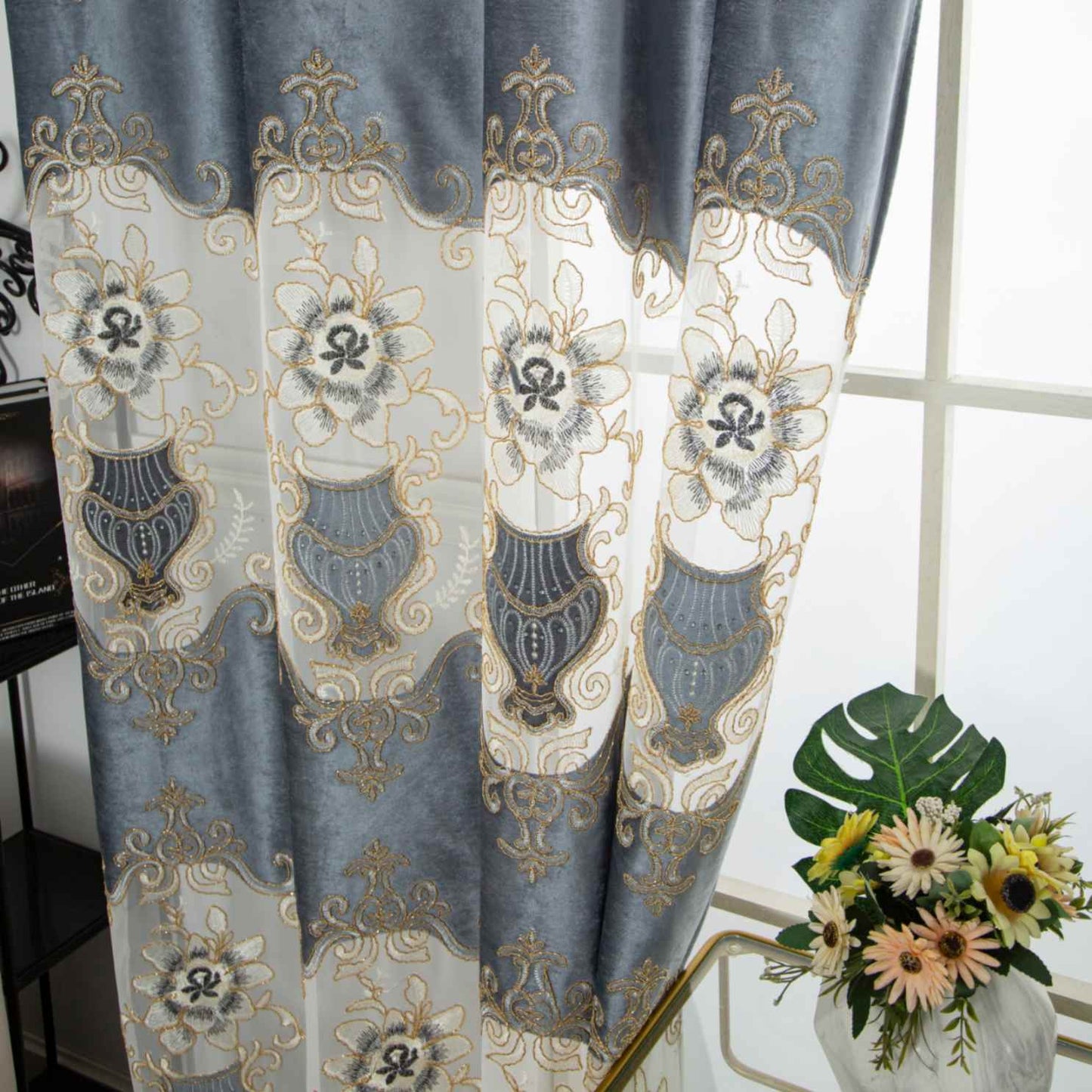 RF-2133 Embroidered Tissue Curtains (6 different colors and available in single piece packing) SWASTIK CREATIONS The Trend Point