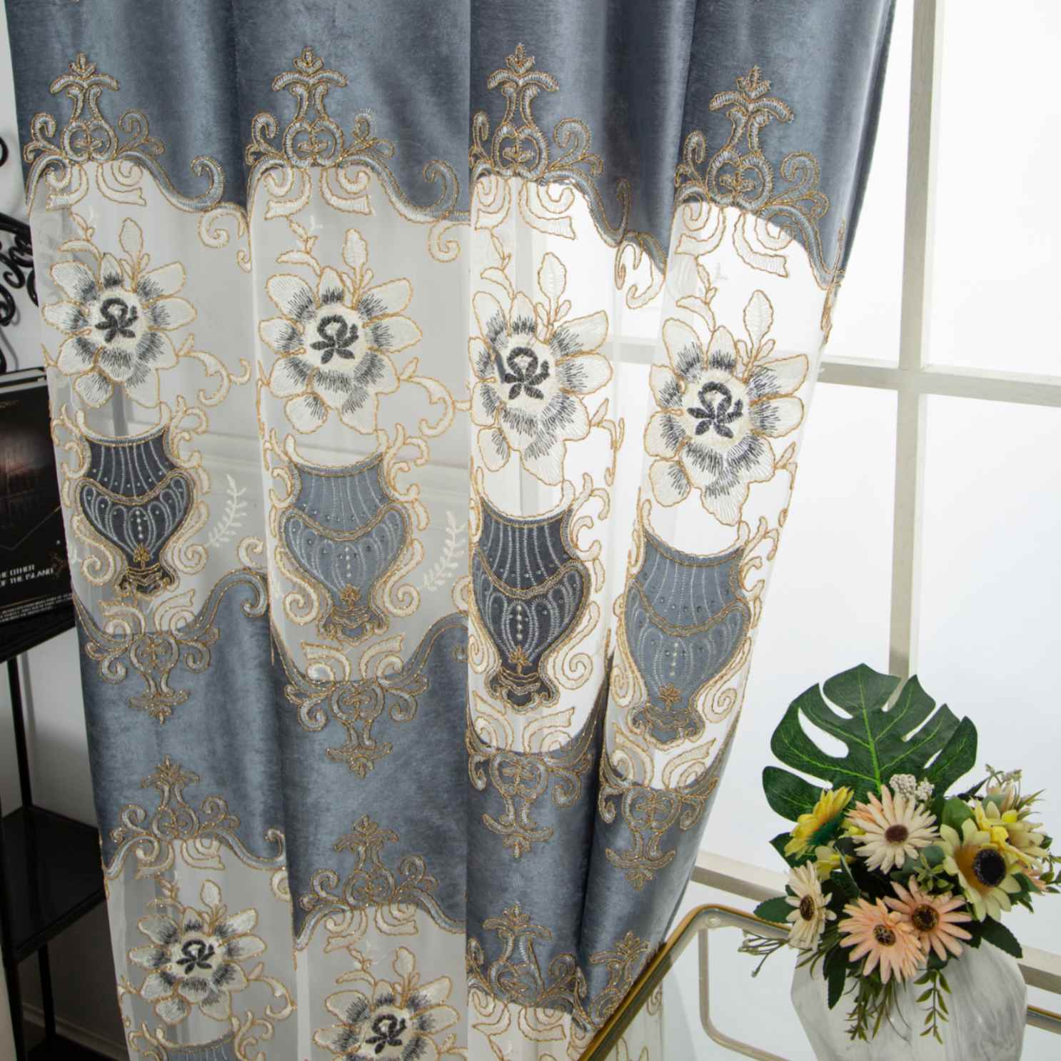 RF-2133 Embroidered Tissue Curtains (6 different colors and available in single piece packing)