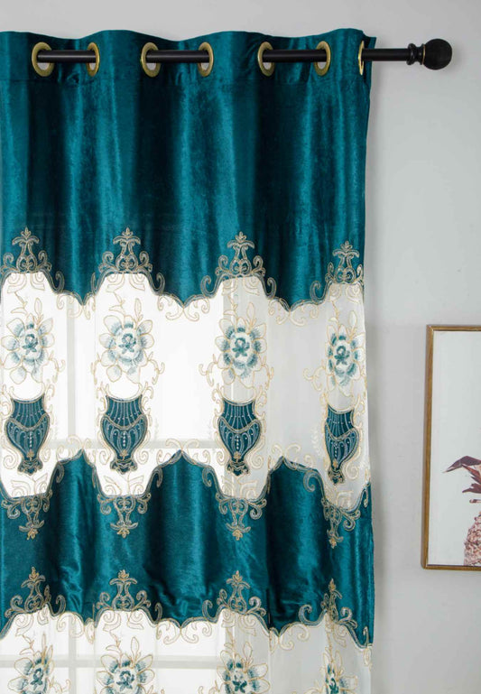 RF-2133 Embroidered Tissue Curtains (6 different colors and available in single piece packing)