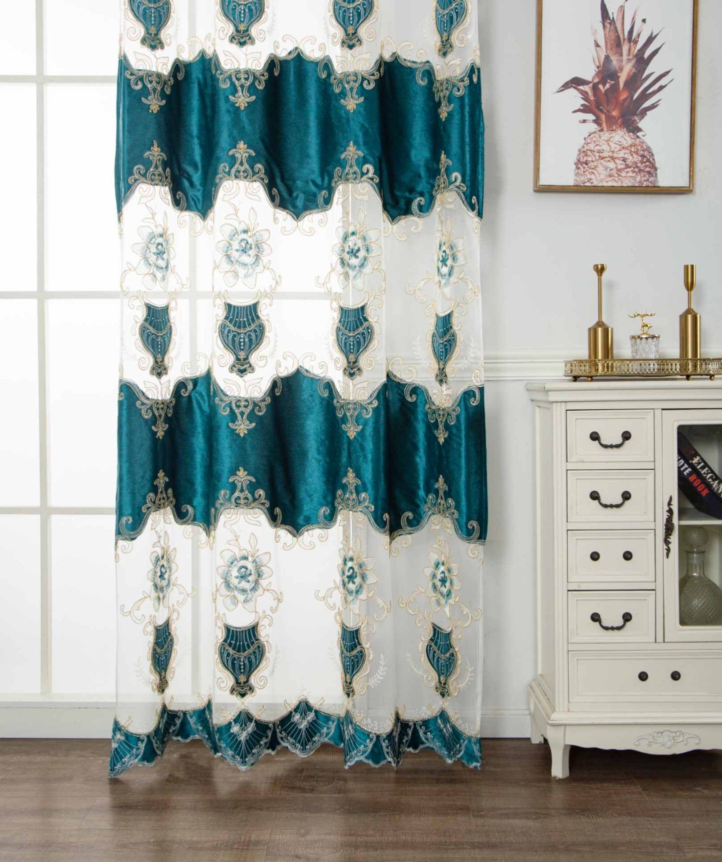 RF-2133 Embroidered Tissue Curtains (6 different colors and available in single piece packing) SWASTIK CREATIONS The Trend Point