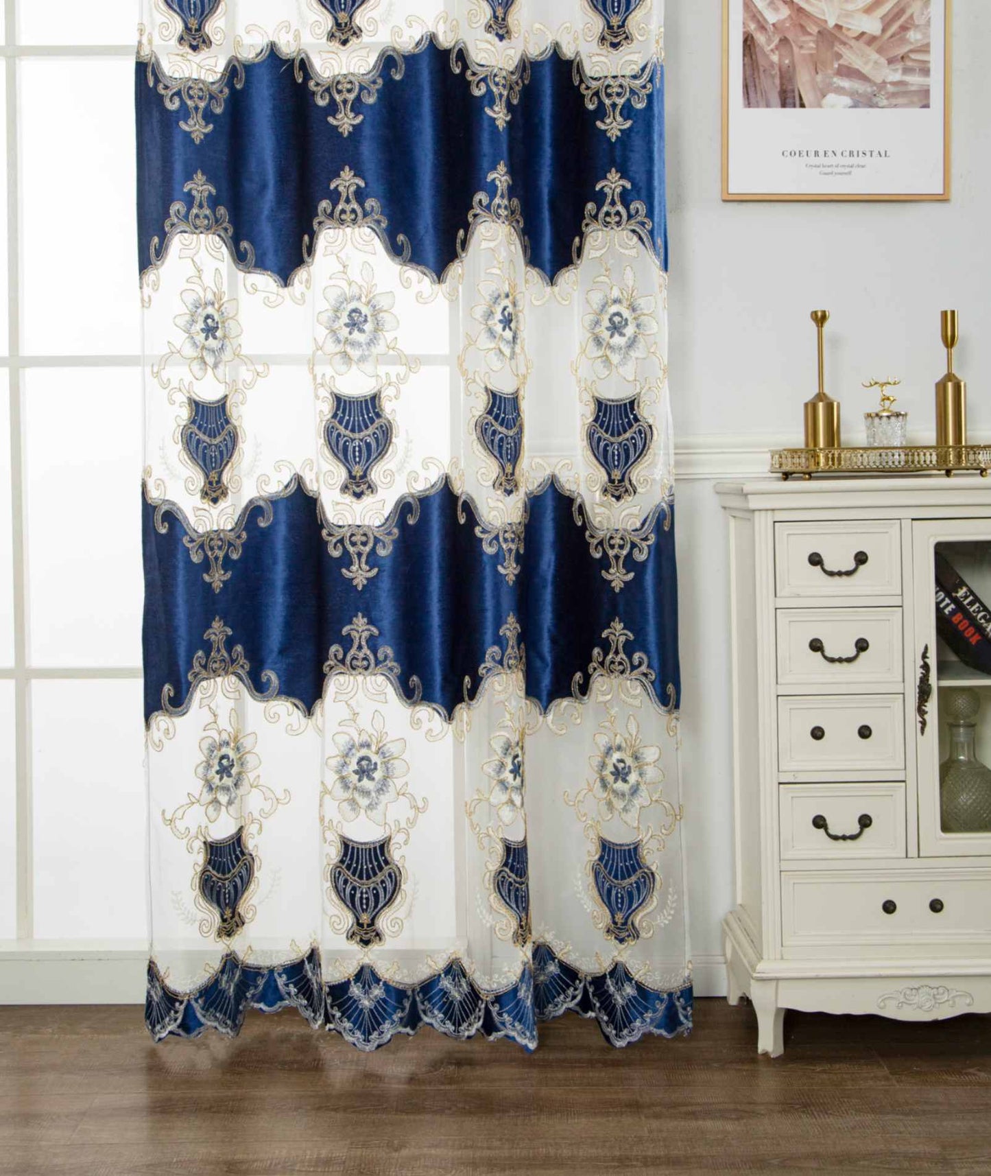 RF-2133 Embroidered Tissue Curtains (6 different colors and available in single piece packing) SWASTIK CREATIONS The Trend Point