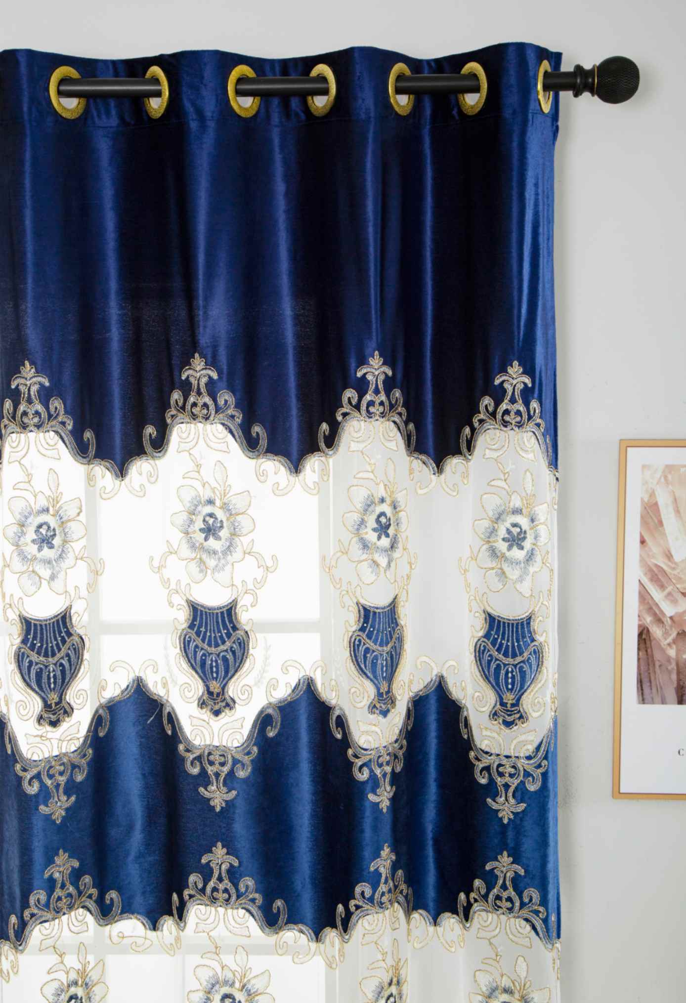 RF-2133 Embroidered Tissue Curtains (6 different colors and available in single piece packing)