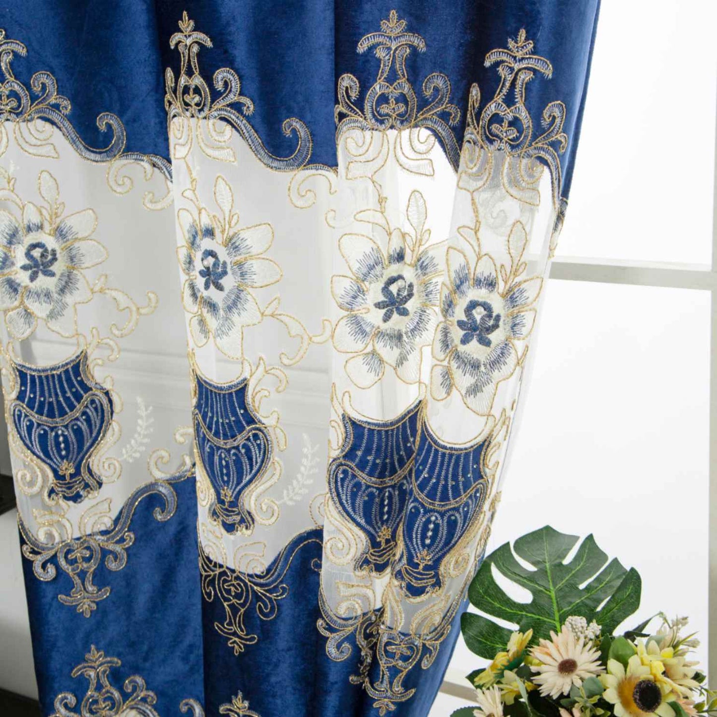 RF-2133 Embroidered Tissue Curtains (6 different colors and available in single piece packing) SWASTIK CREATIONS The Trend Point